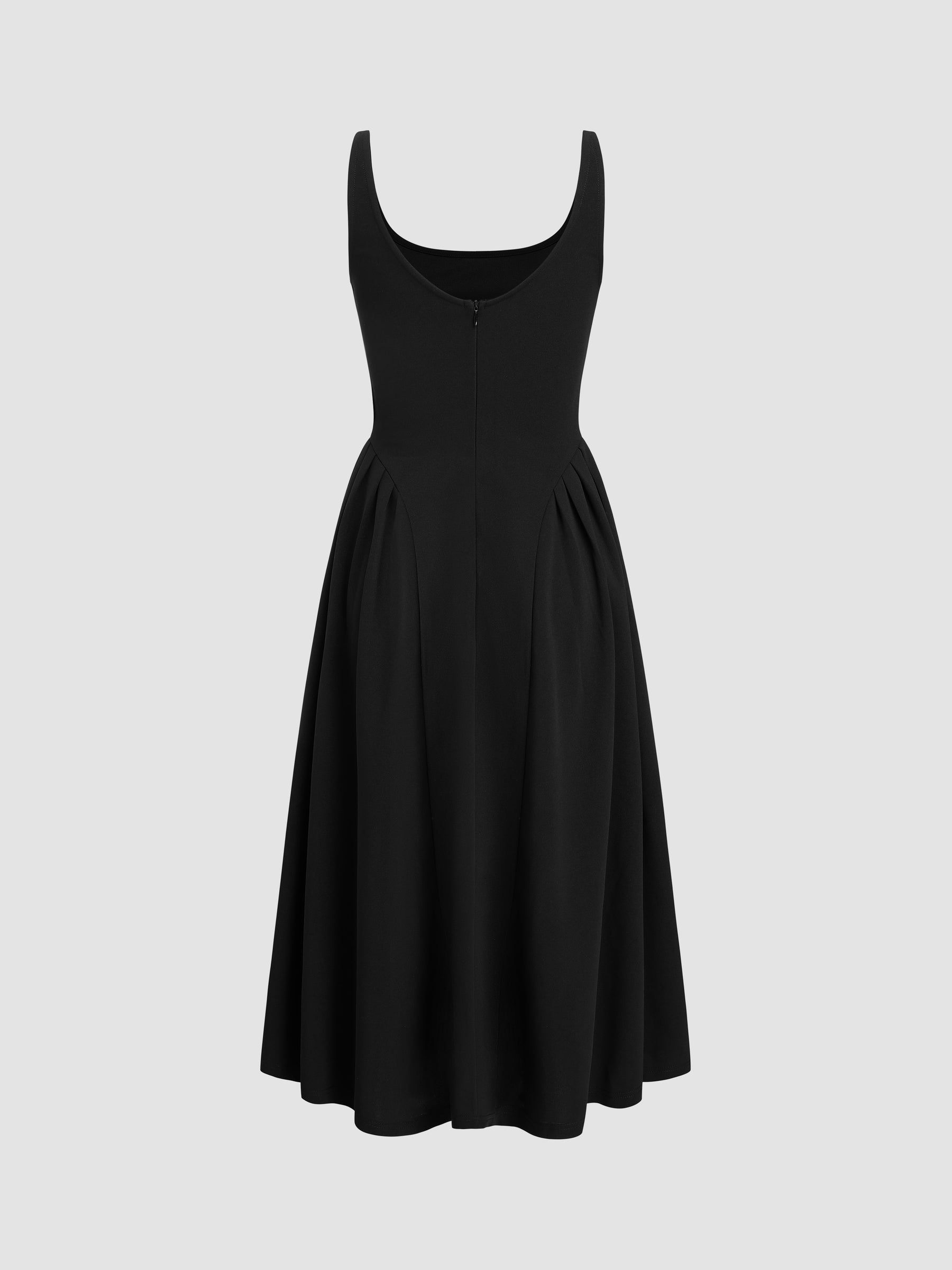 Vestido midi liso de tejido con cuello cuadrado