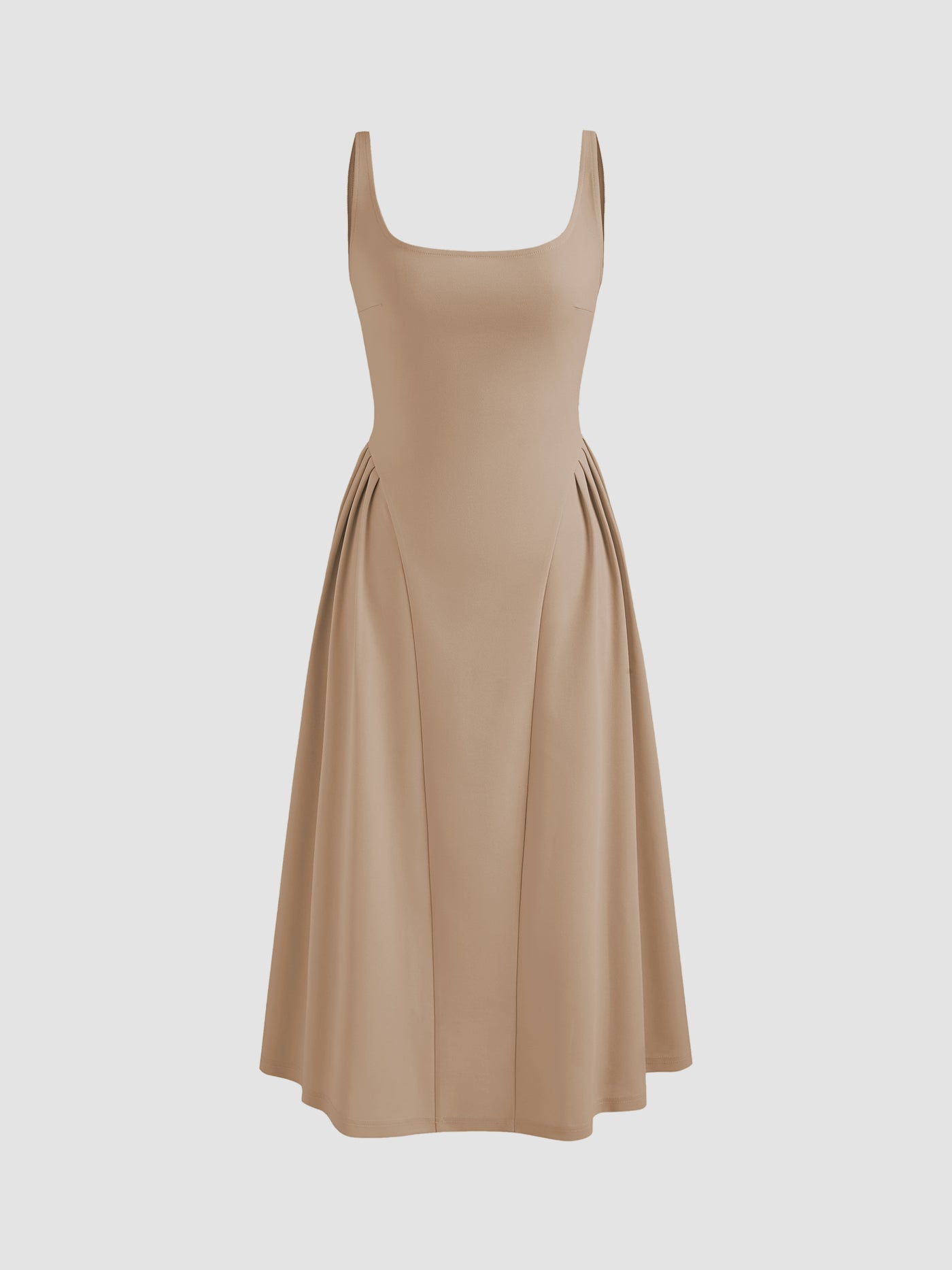 Vestido midi liso de tejido con cuello cuadrado