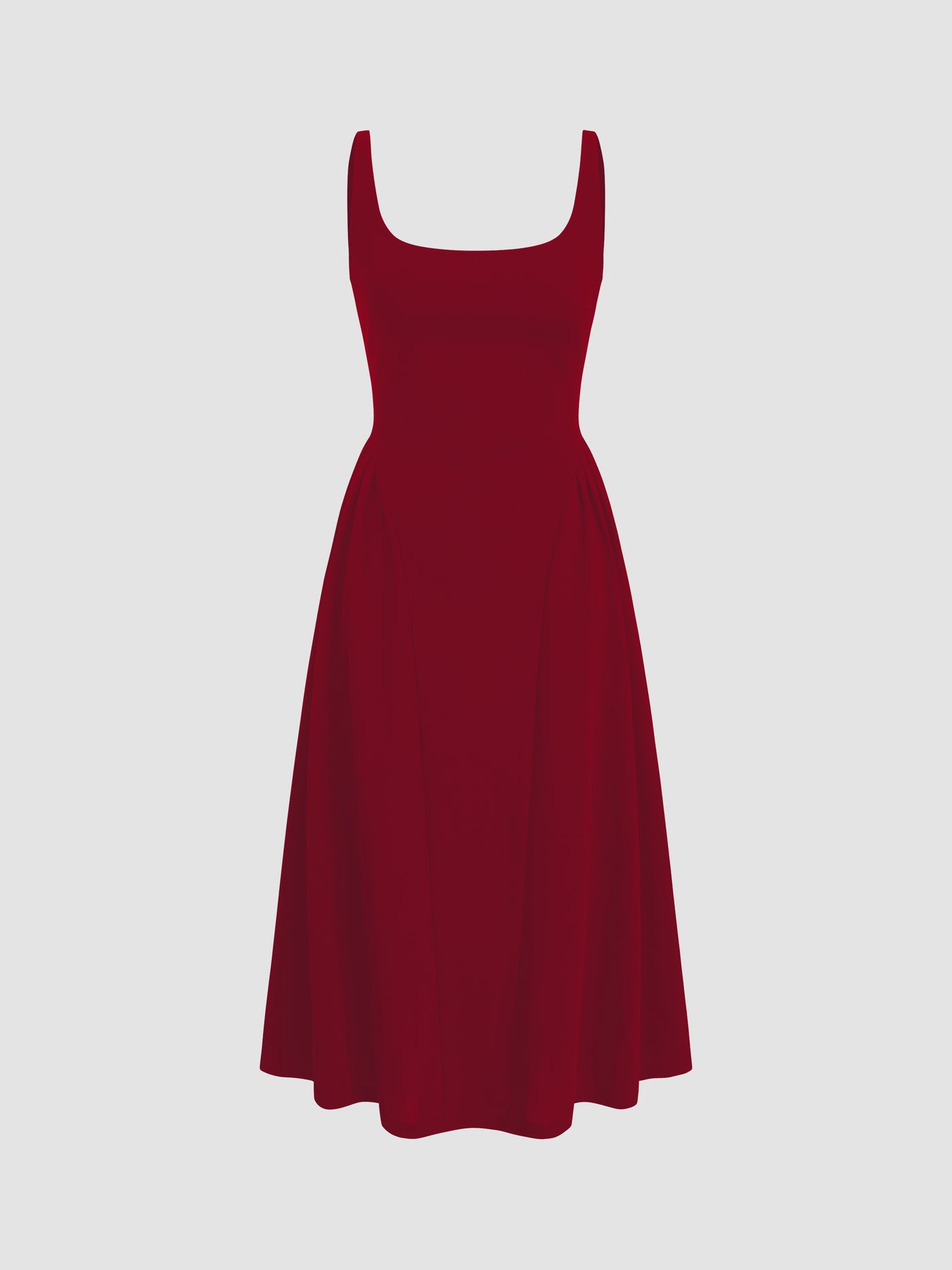 Vestido midi liso de tejido con cuello cuadrado