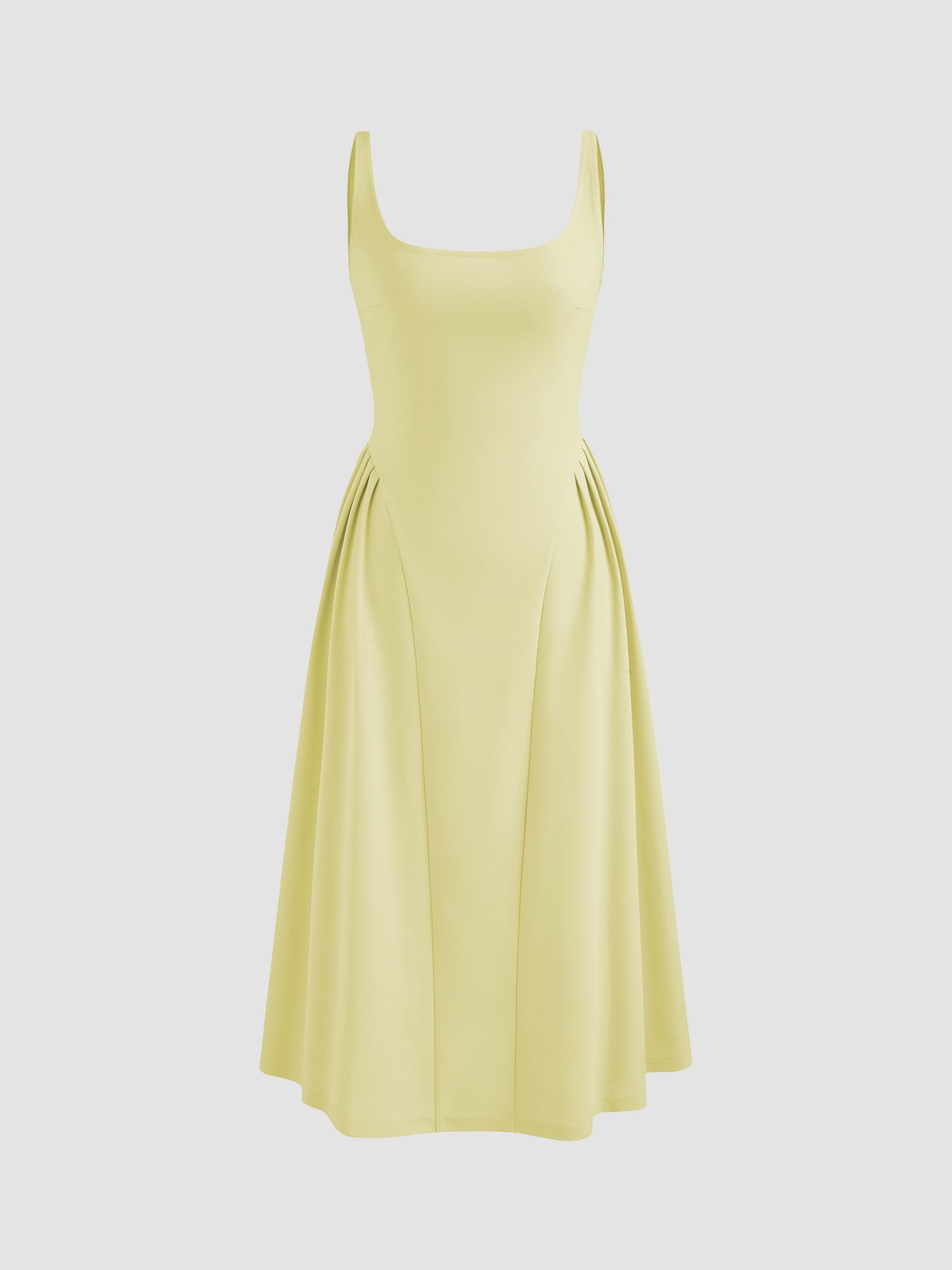 Vestido midi liso de tejido con cuello cuadrado
