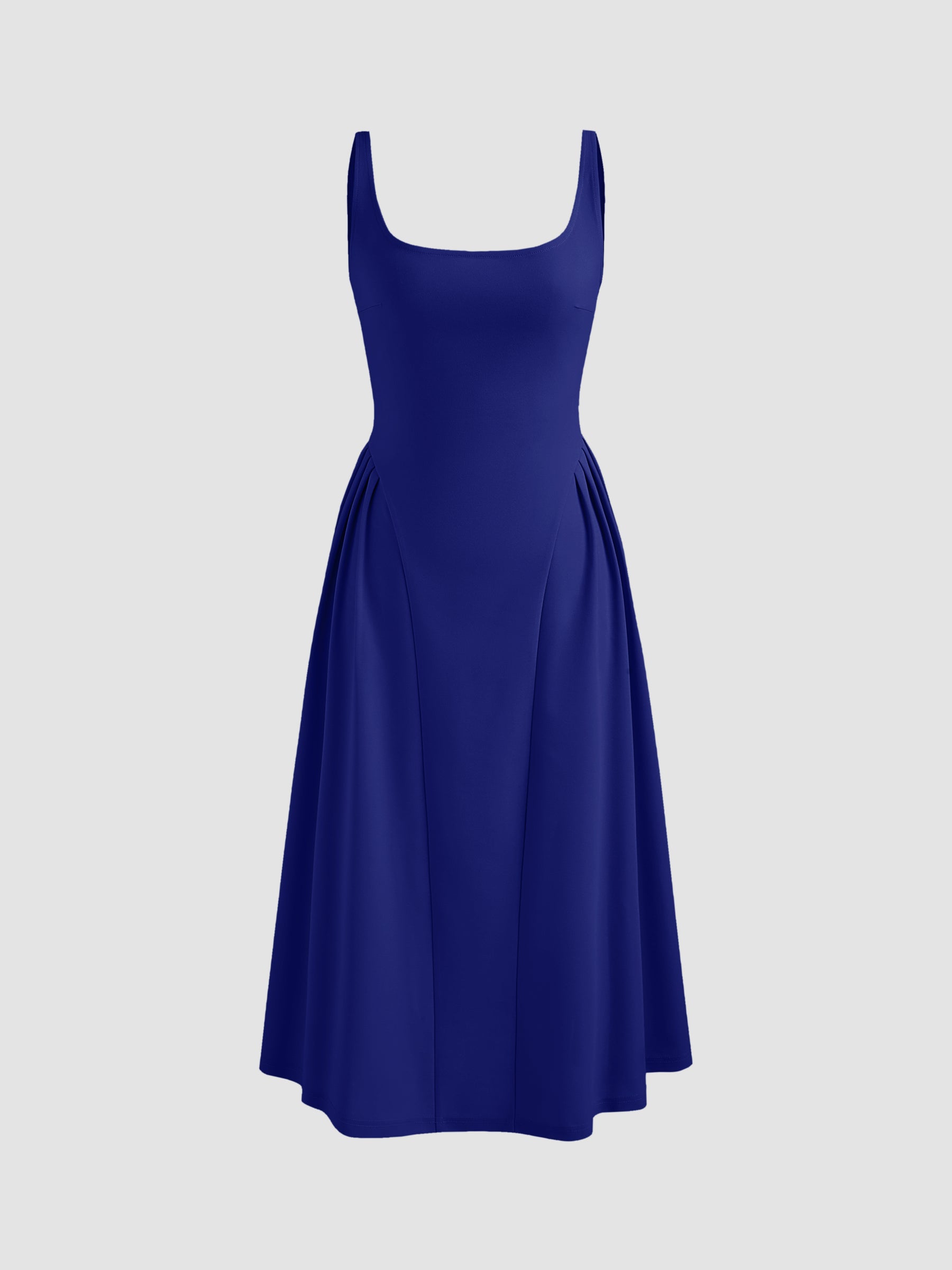 Vestido midi liso de tejido con cuello cuadrado