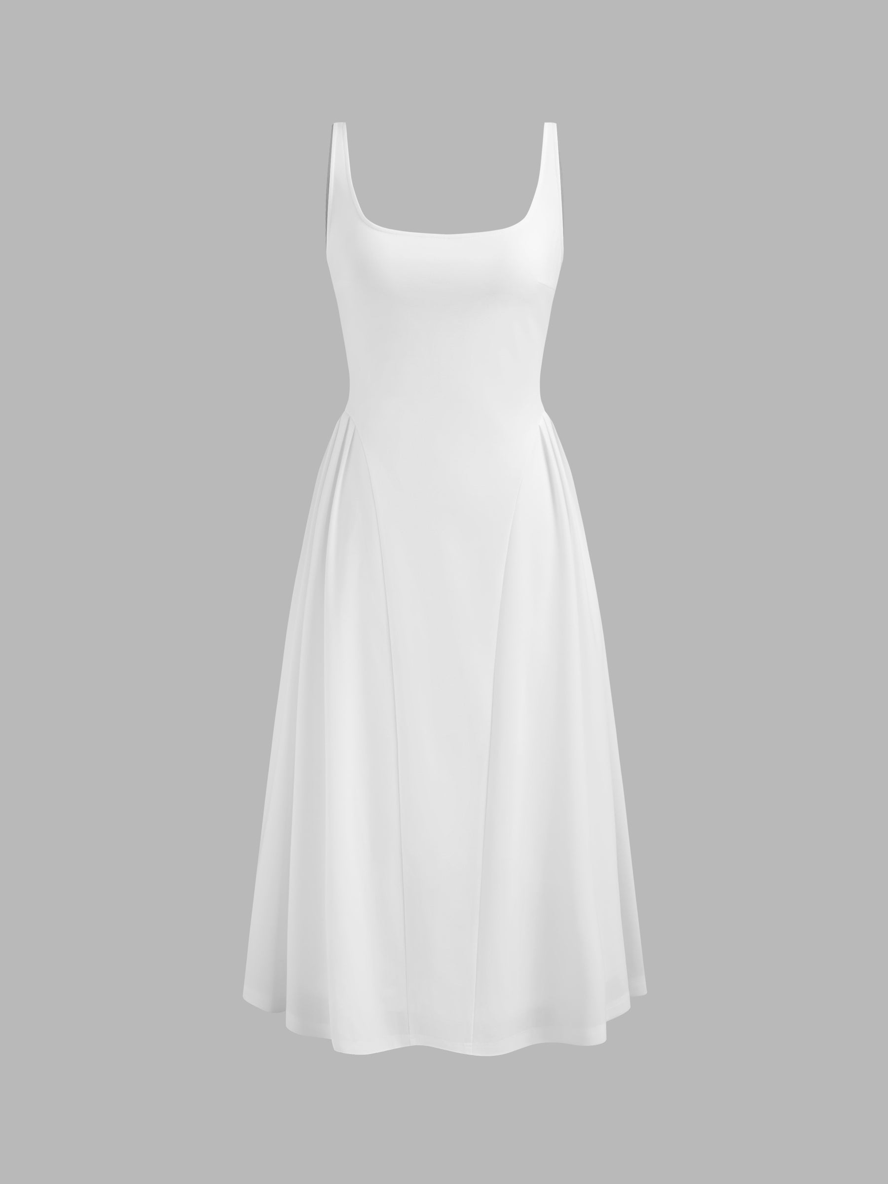 Vestido midi liso de tejido con cuello cuadrado