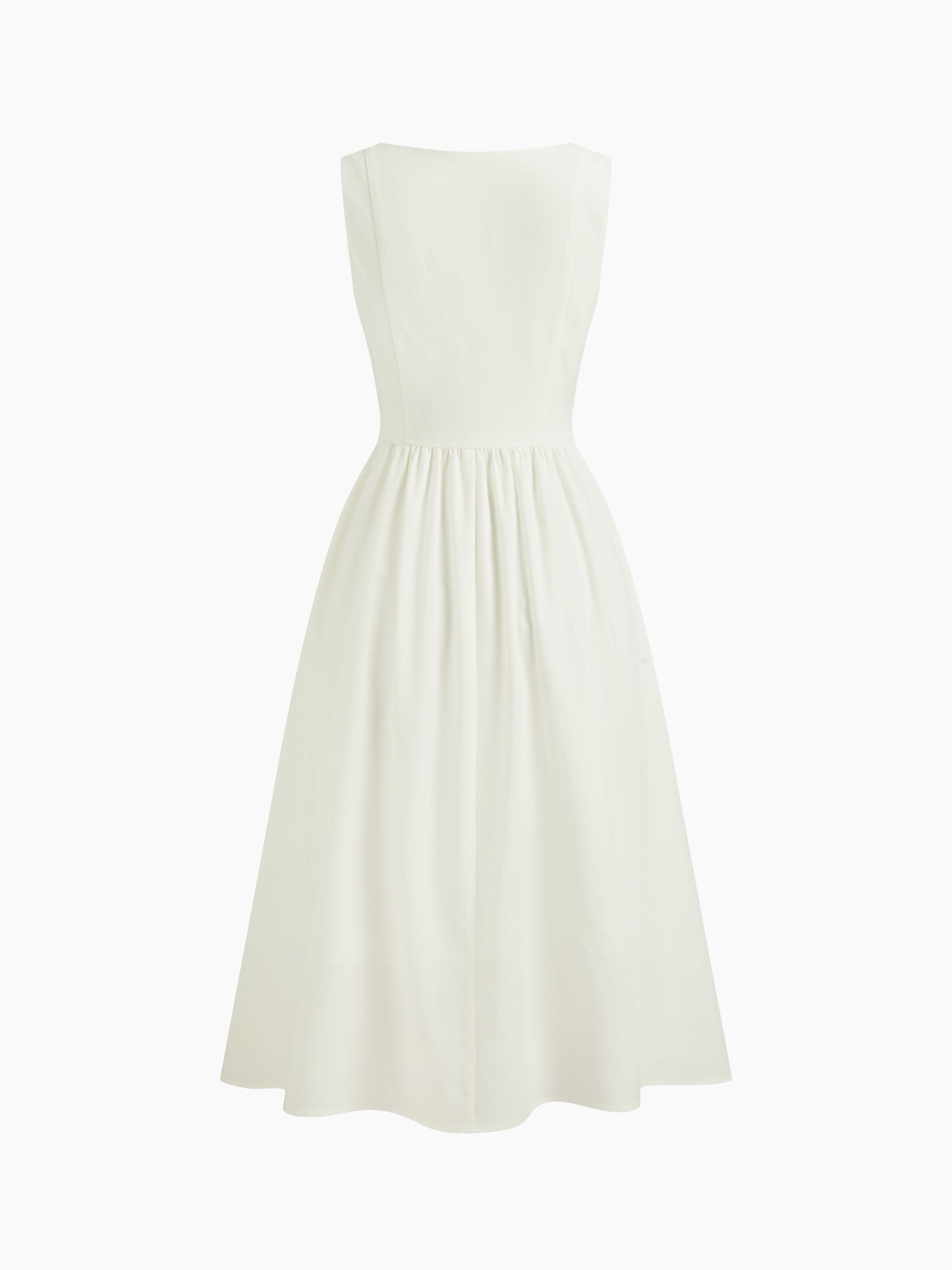 Vestido midi de mezcla de lino con cuello cuadrado y volante