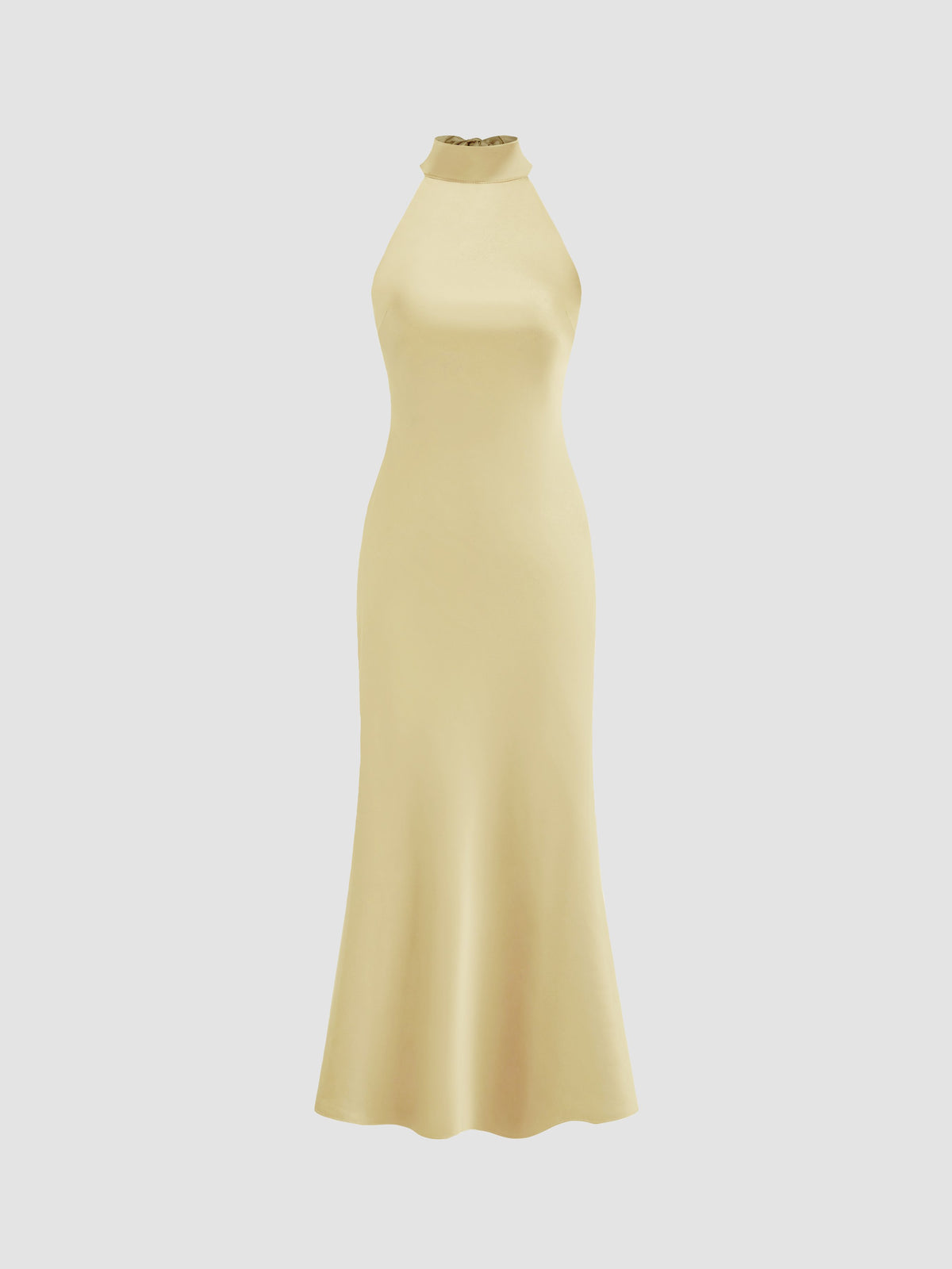 Vestido maxi satinado halter con espalda descubierta - Amarillo claro