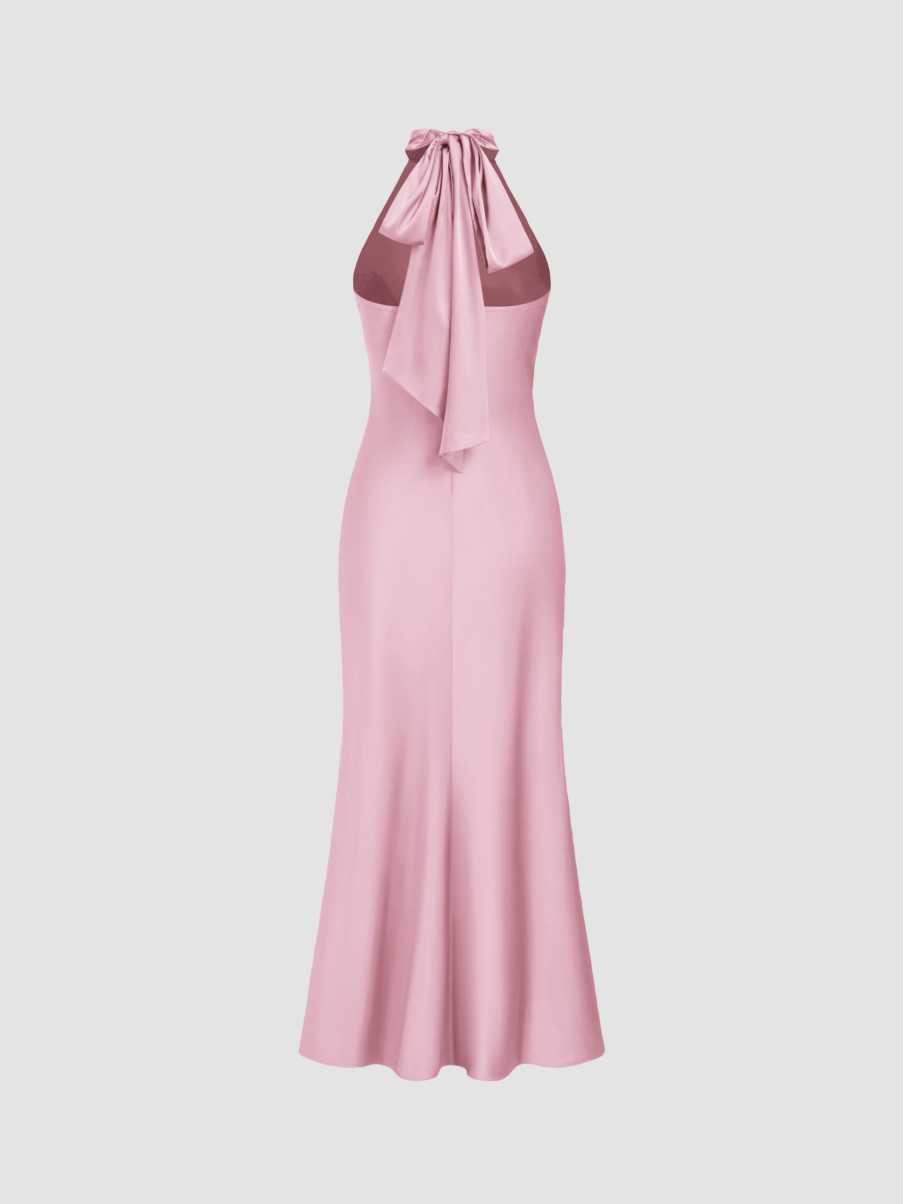 Vestido maxi satinado halter con espalda descubierta - Rosa - imagen 4