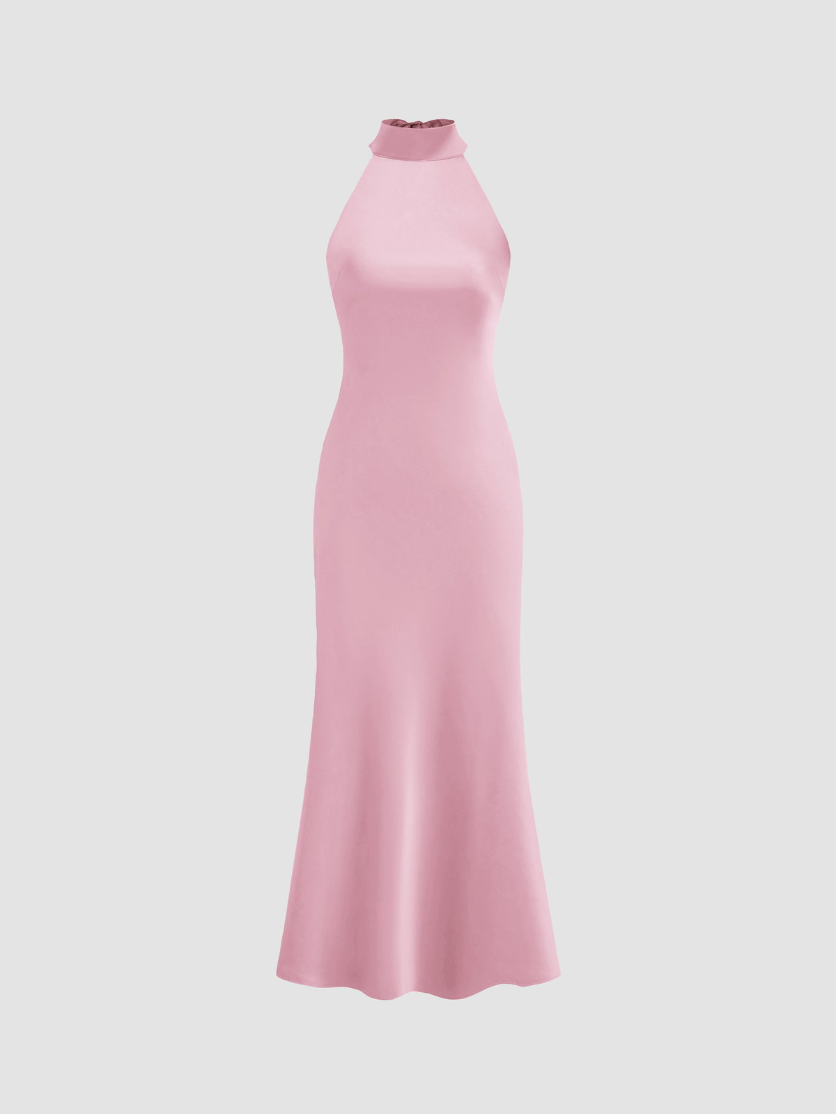 Vestido maxi satinado halter con espalda descubierta - Rosa