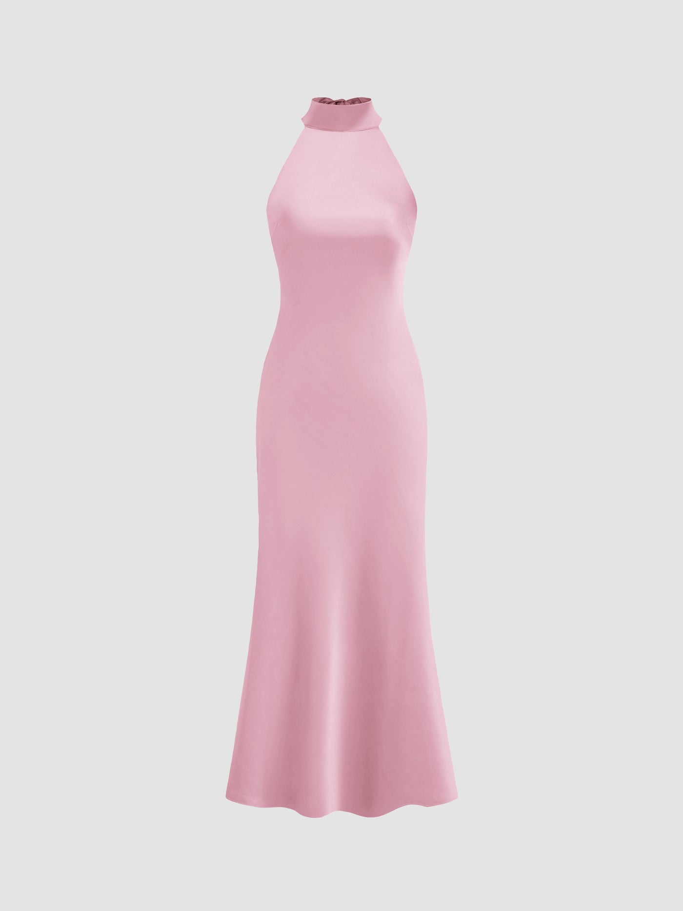 Vestido maxi satinado halter con espalda descubierta - Rosa - imagen 1