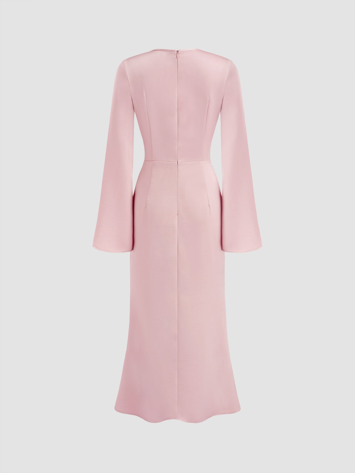 Vestido largo con escote asimétrico, nudo y volante