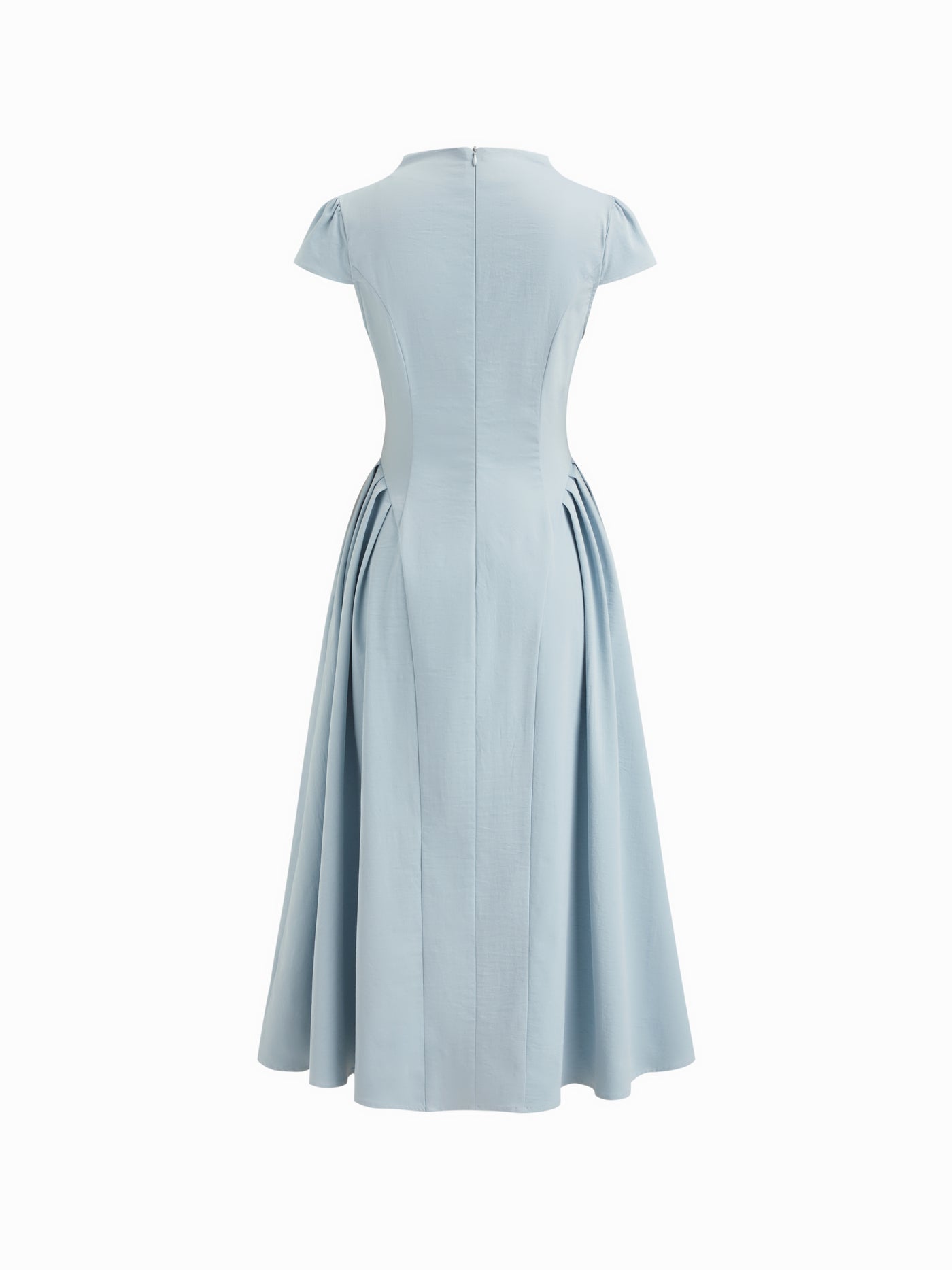 Vestido midi de cuello alto con volante y cremallera