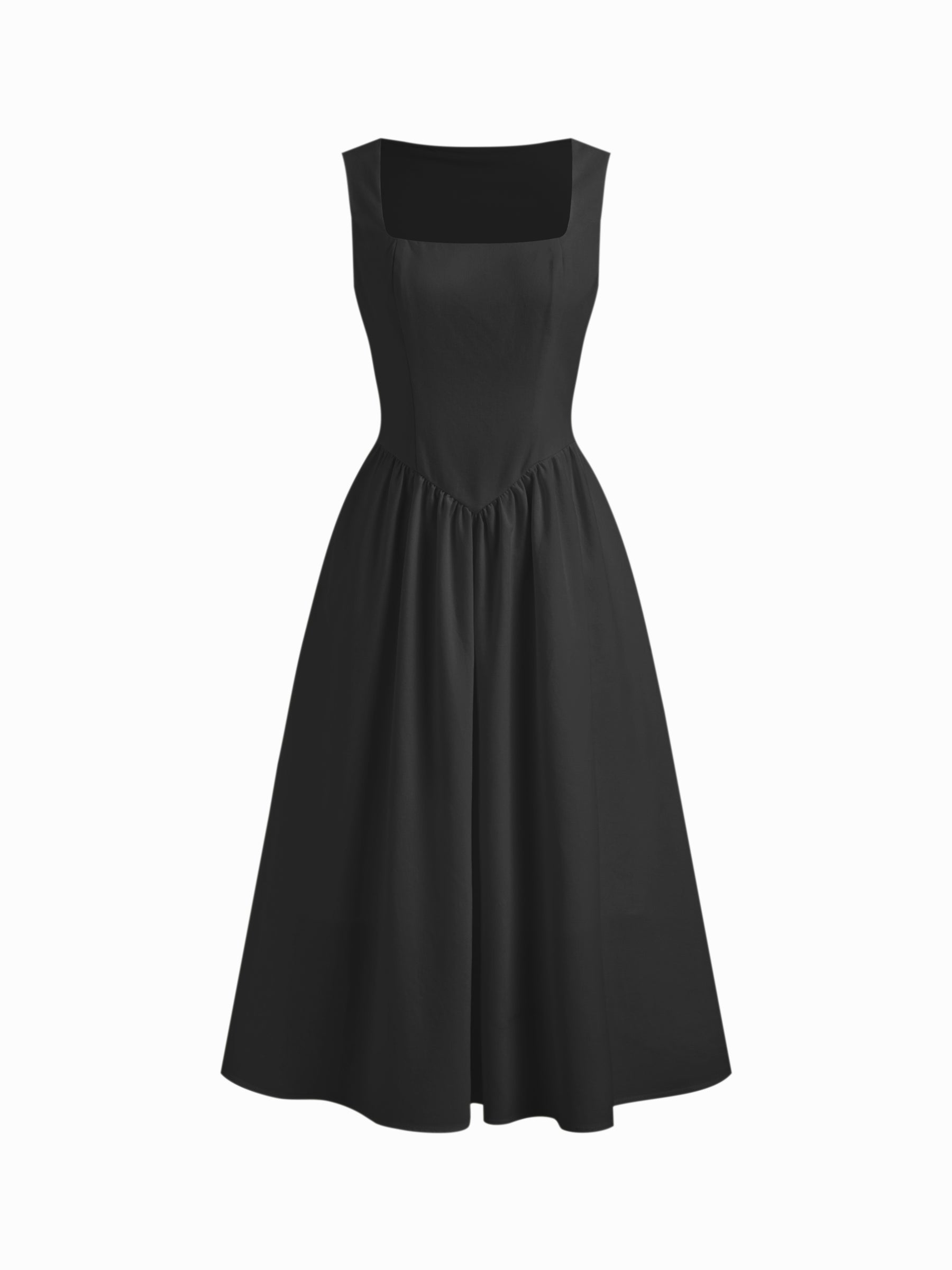 Vestido midi de mezcla de lino con cuello cuadrado y volante