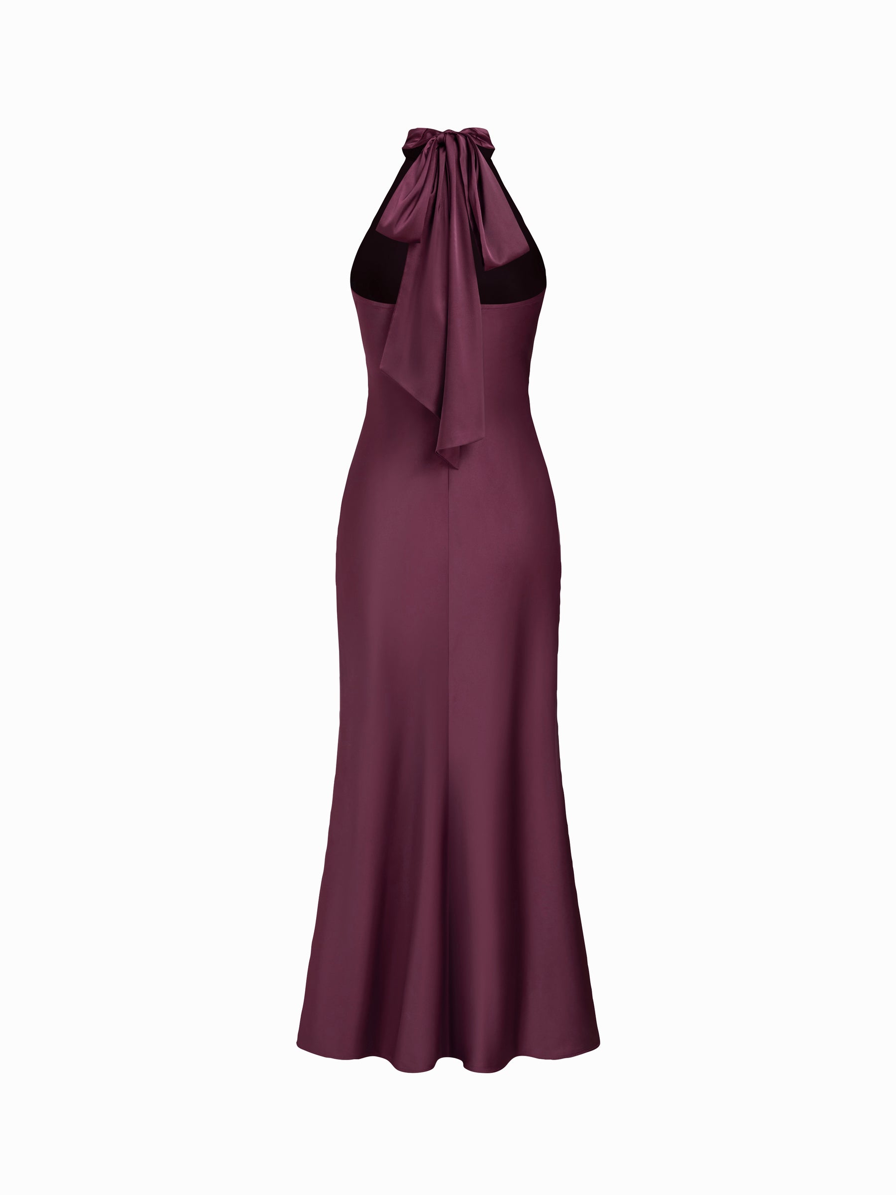 Vestido maxi satinado halter con espalda descubierta - Burdeos - imagen 5