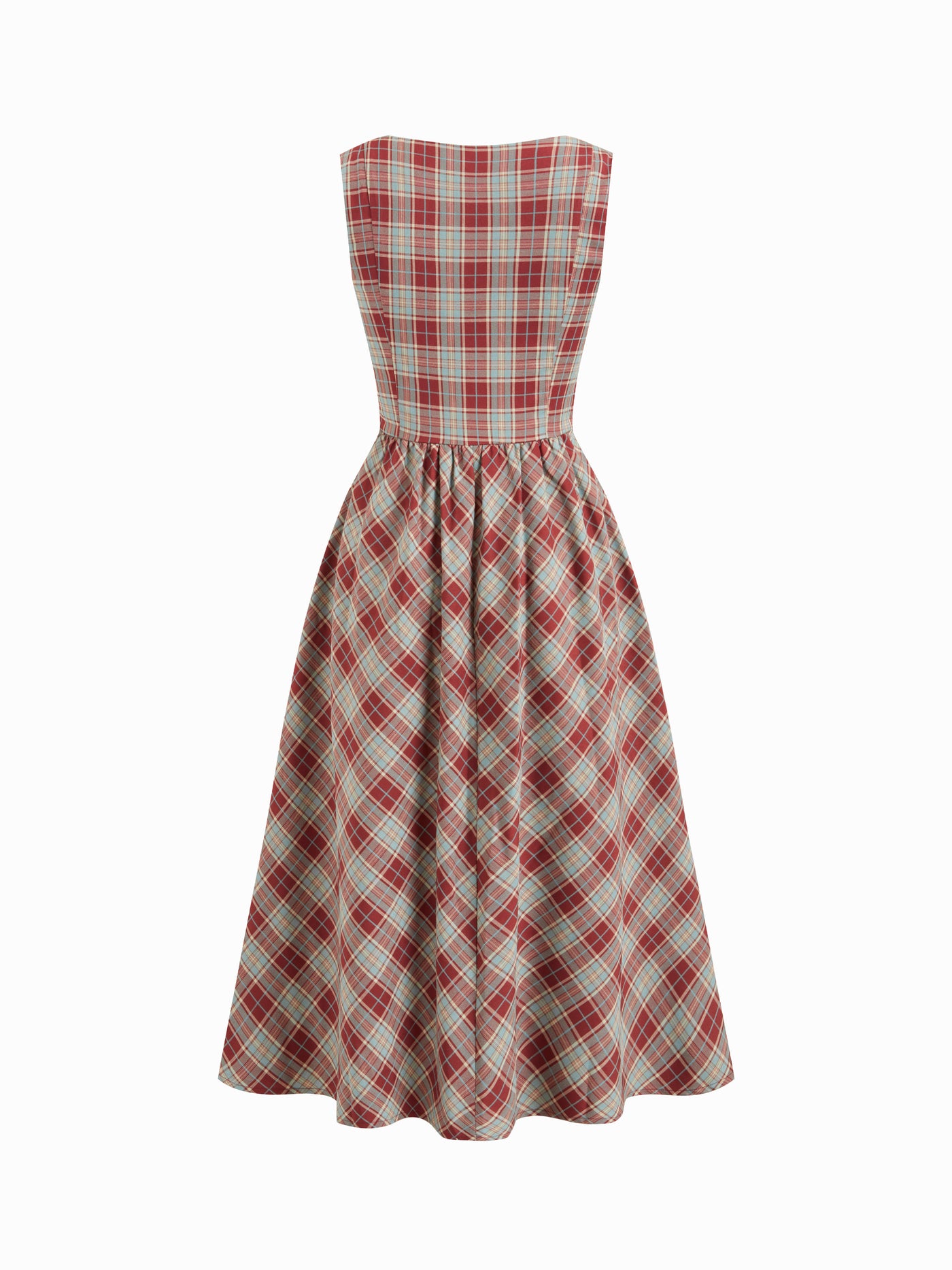 Vestido midi de mezcla de lino con cuello cuadrado y volante