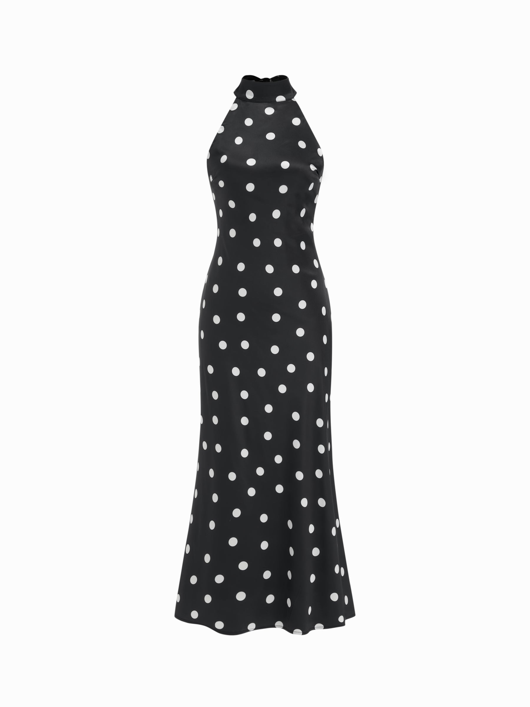 Vestido maxi satinado halter con espalda descubierta - Negro y blanco - imagen 1