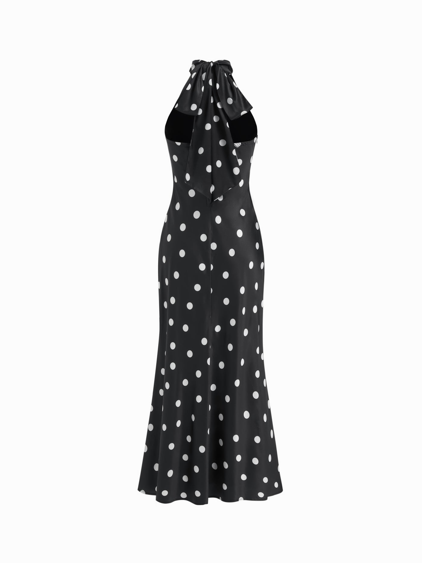 Vestido maxi satinado halter con espalda descubierta - Negro y blanco - imagen 5