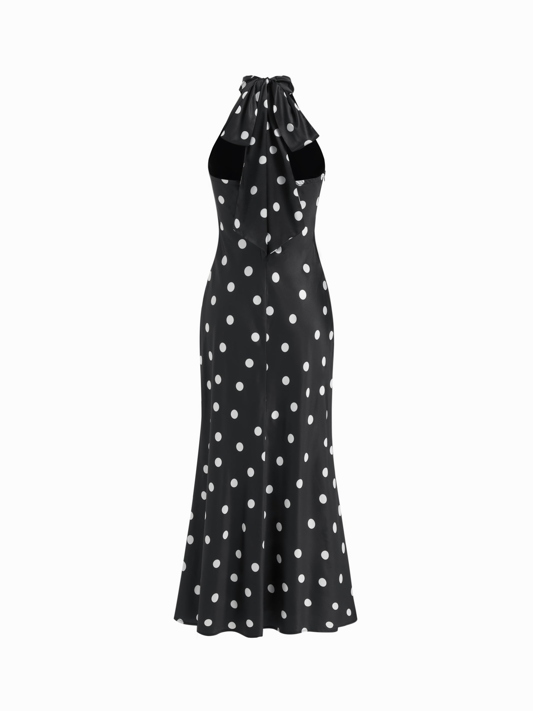 Vestido maxi satinado halter con espalda descubierta - Negro y blanco - imagen 5