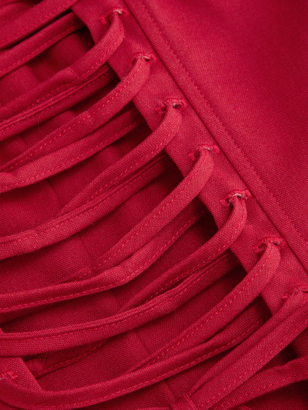 Vestido largo evasé con cuello en U, volantes y lazada - Rojo