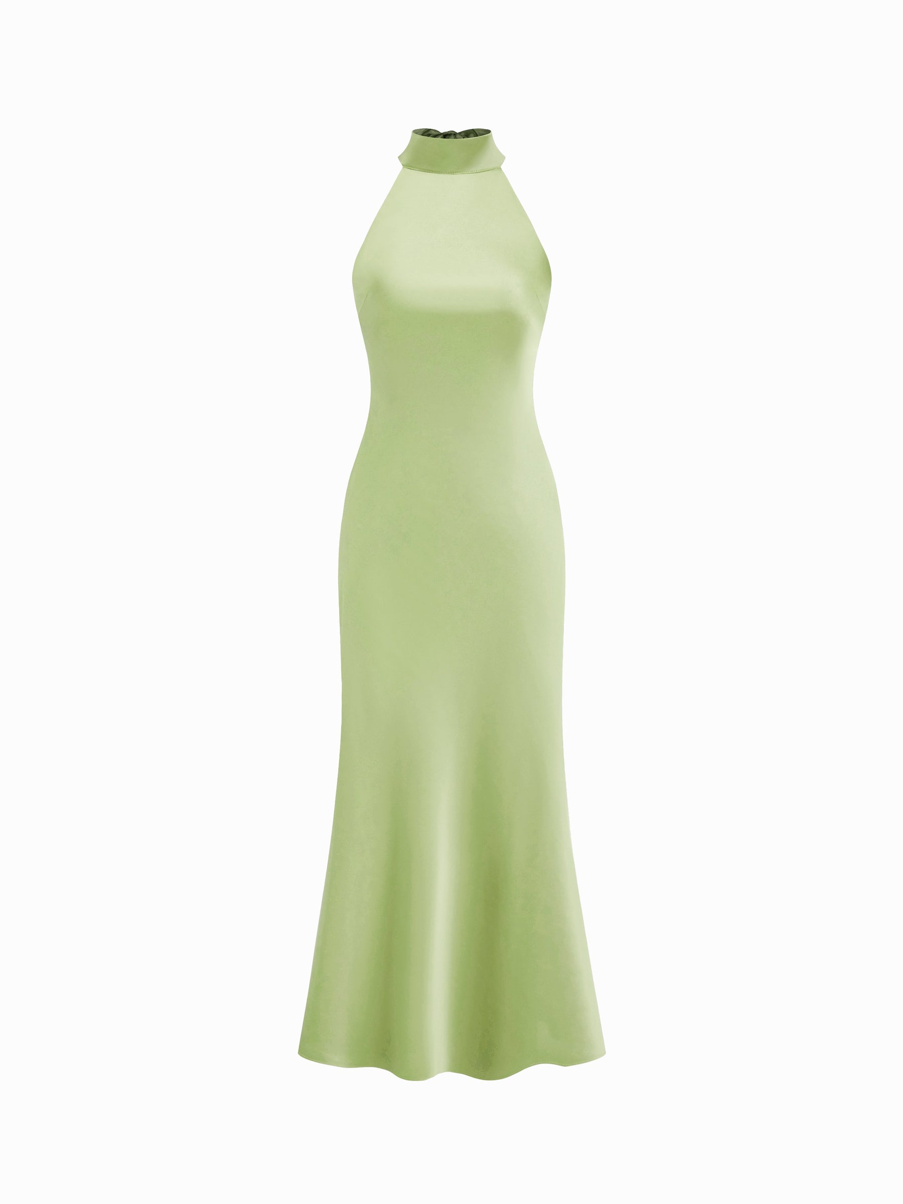 Vestido maxi satinado halter con espalda descubierta - Verde claro - imagen 1