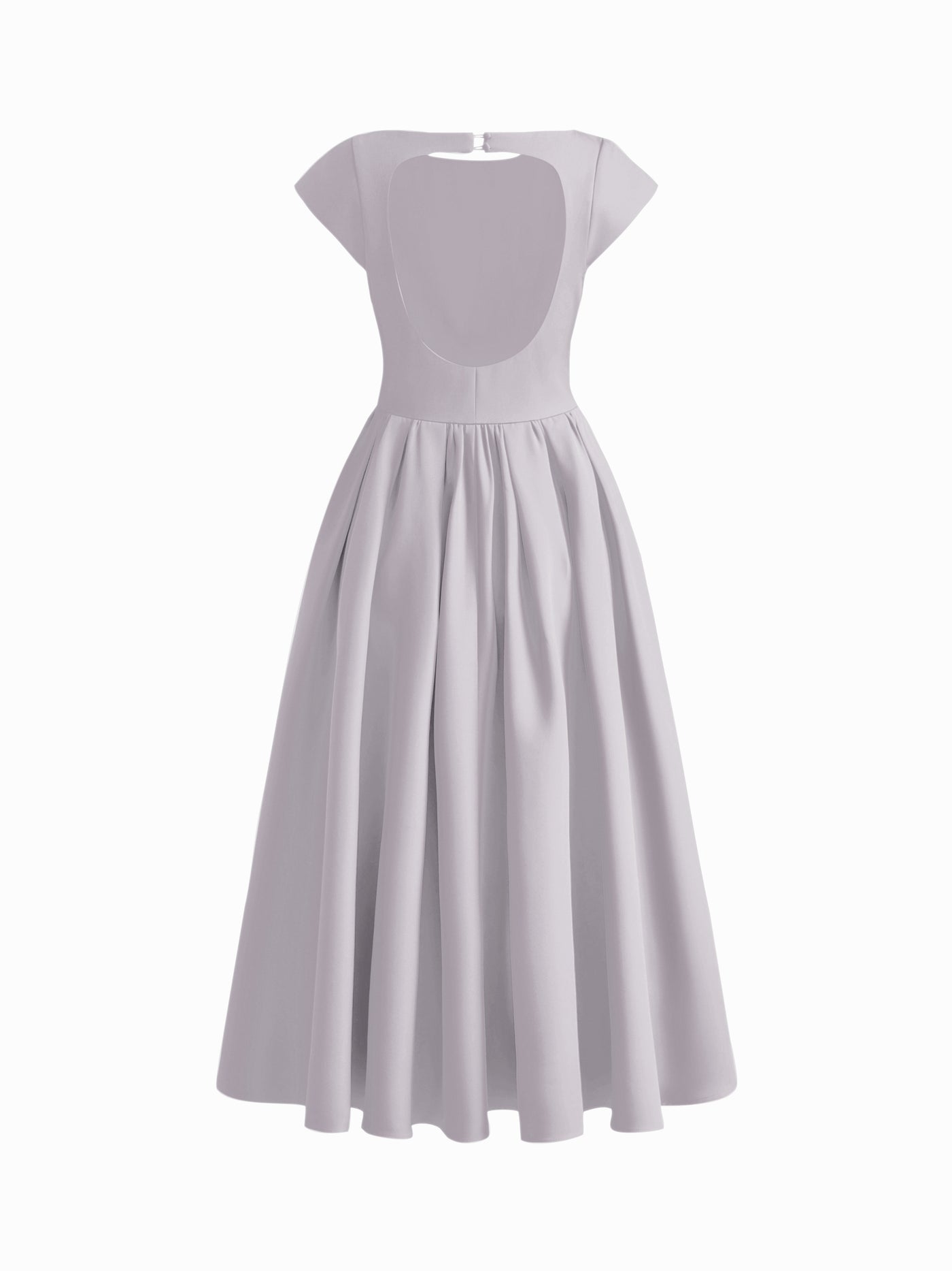 Vestido largo con cuello barco, espalda descubierta, aberturas y volante