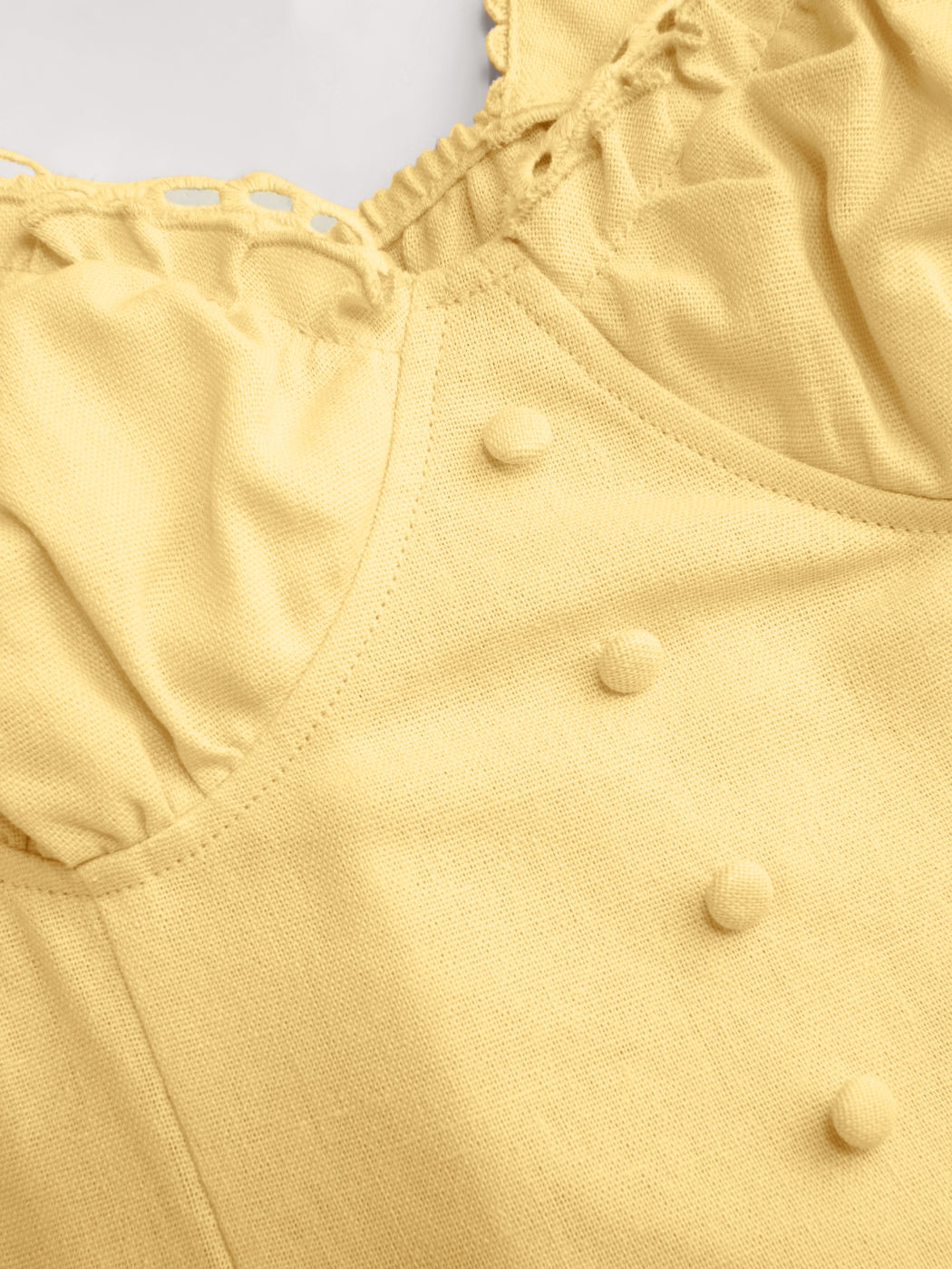 Vestido largo evasé con cuello en U, volantes y lazada - Amarillo