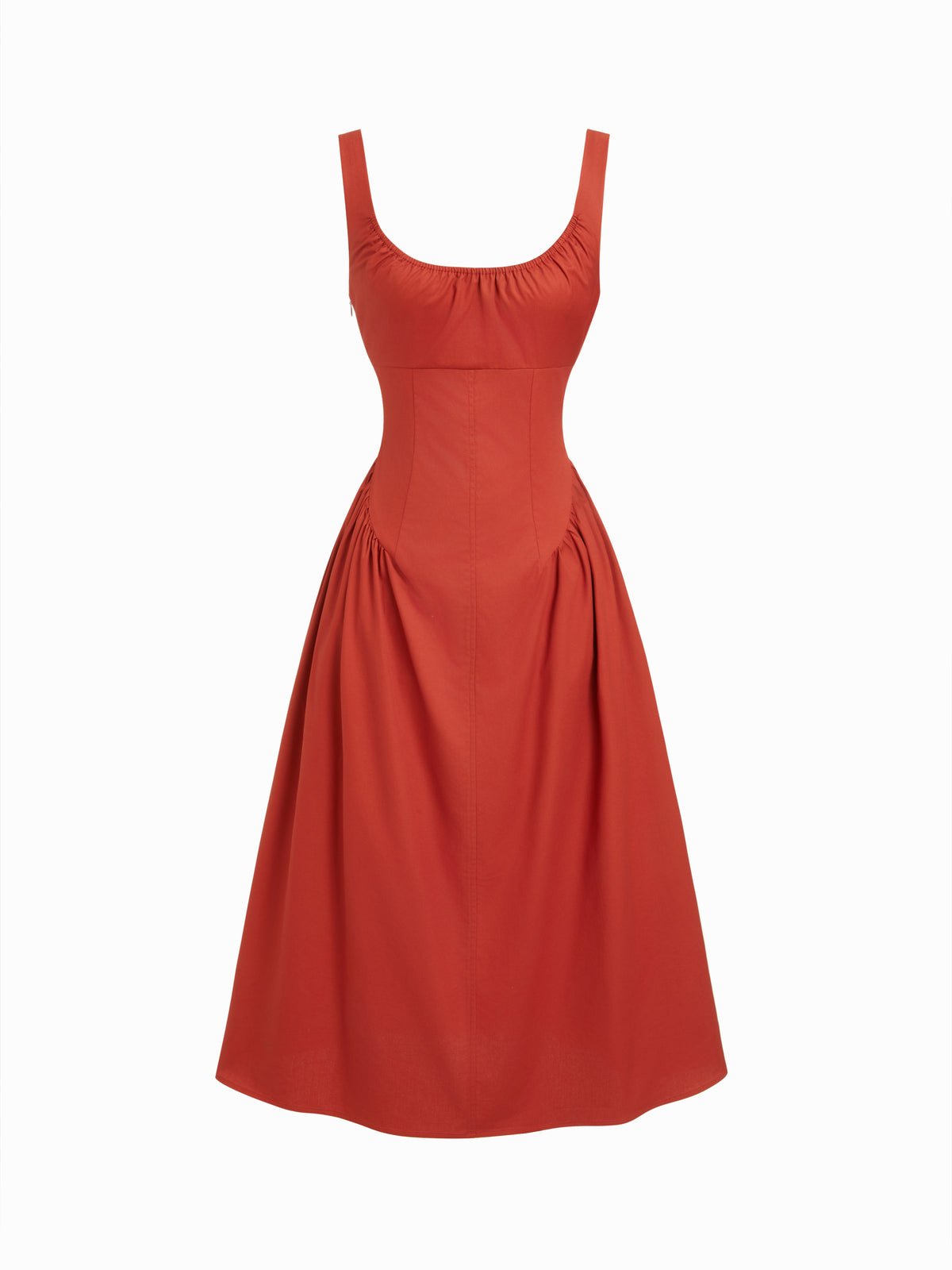 Vestido midi línea A de algodón con escote redondo
