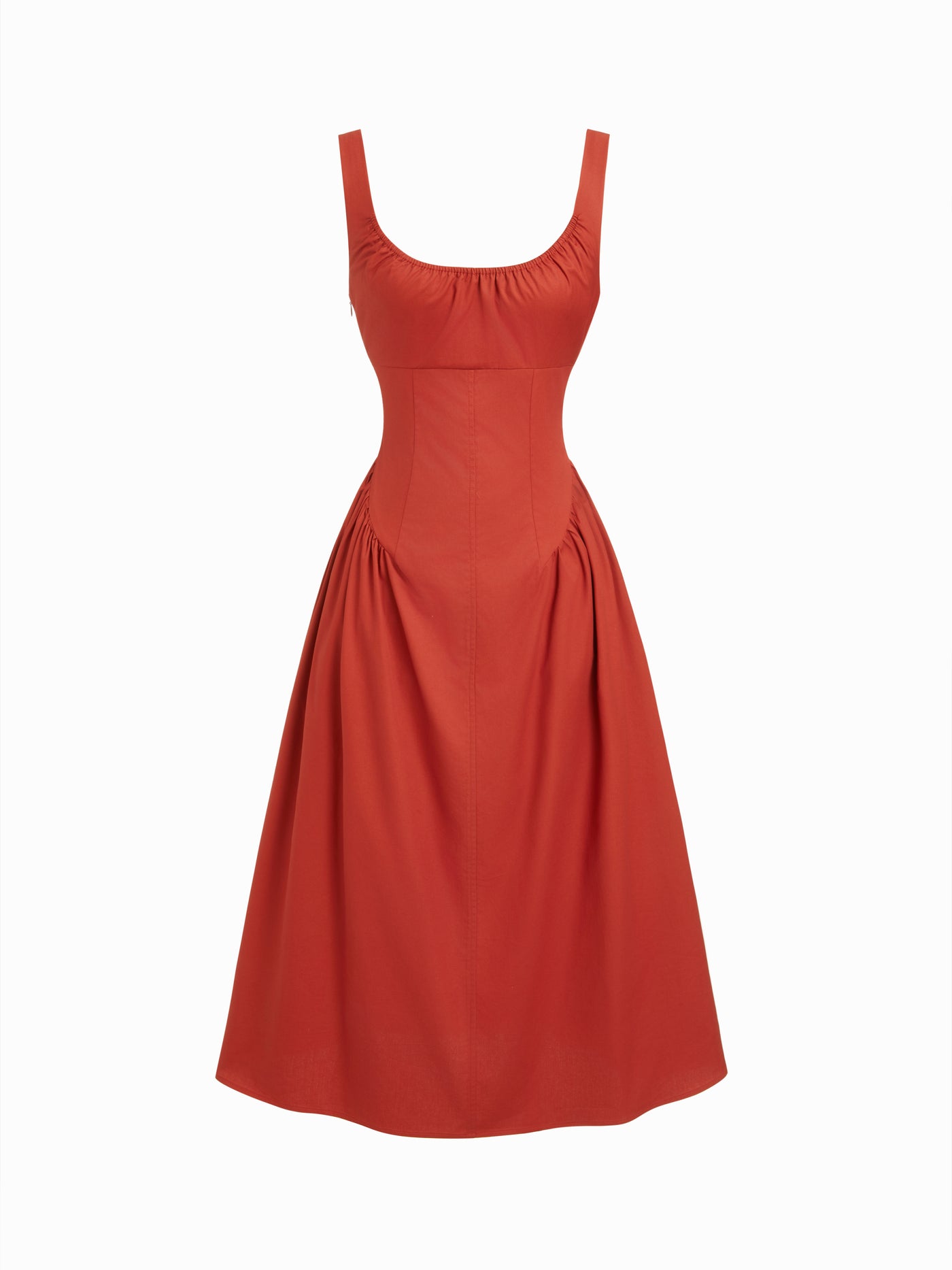 Vestido midi línea A de algodón con escote redondo