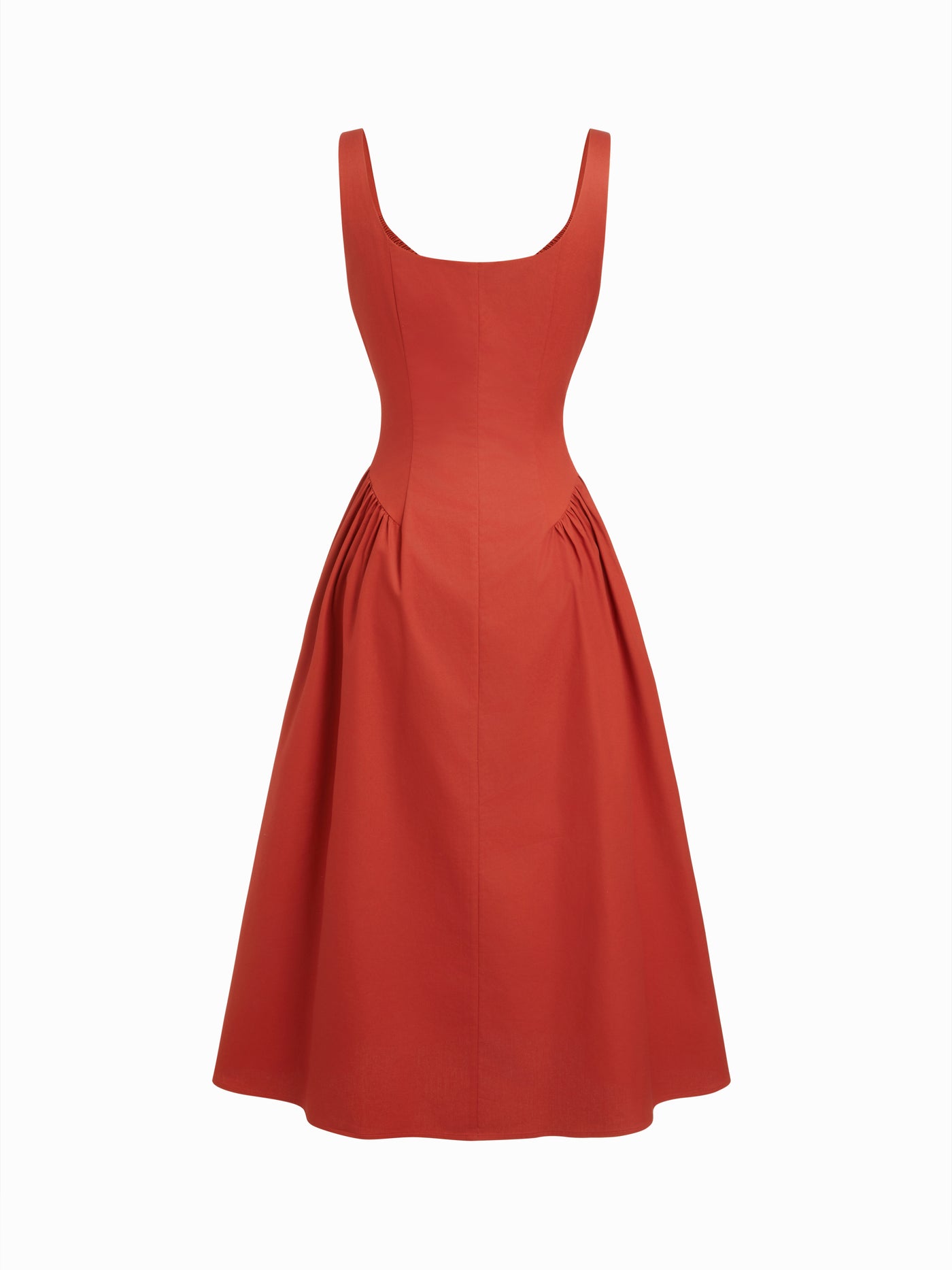 Vestido midi línea A de algodón con escote redondo