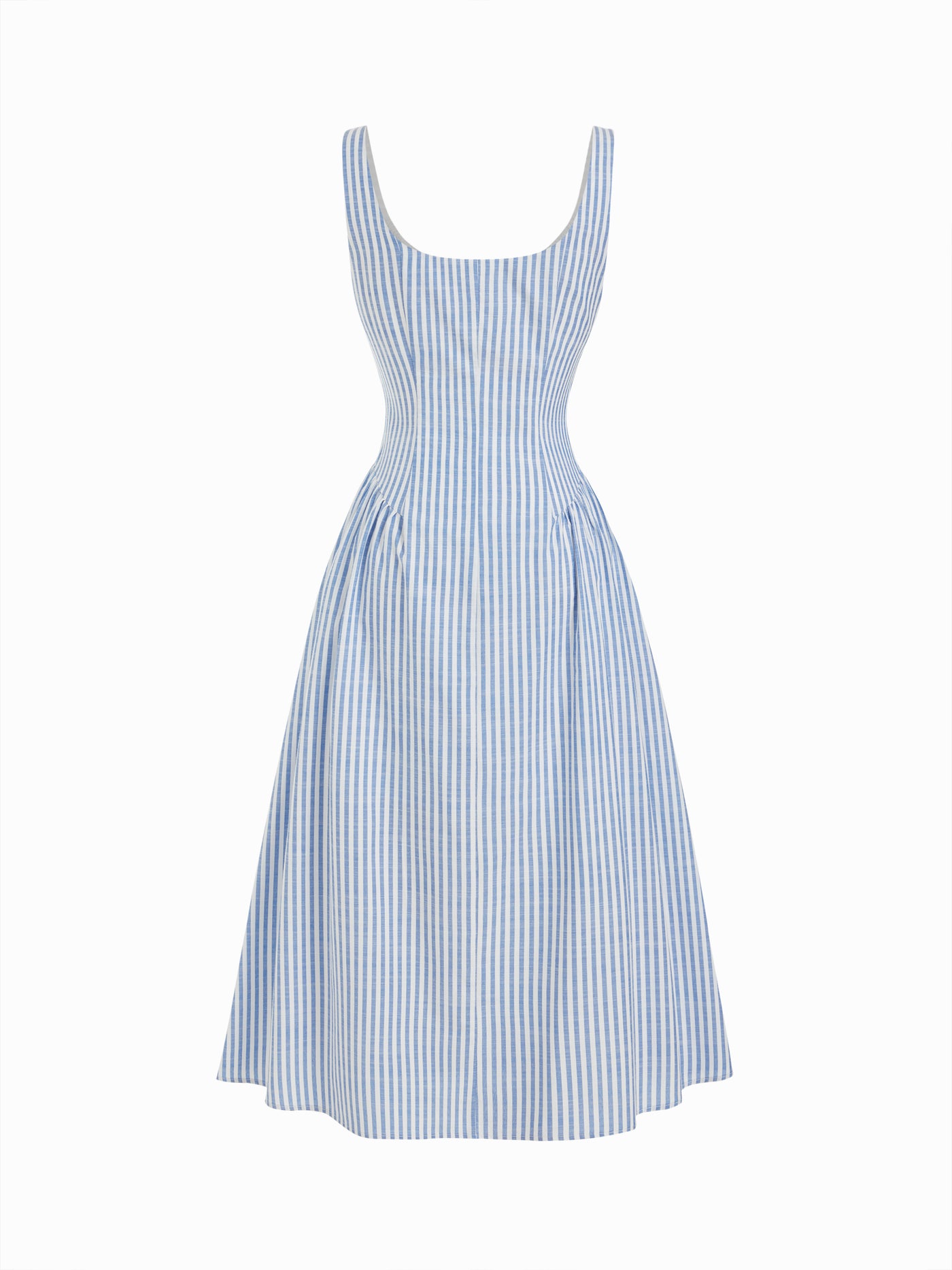 Vestido midi línea A de algodón con escote redondo
