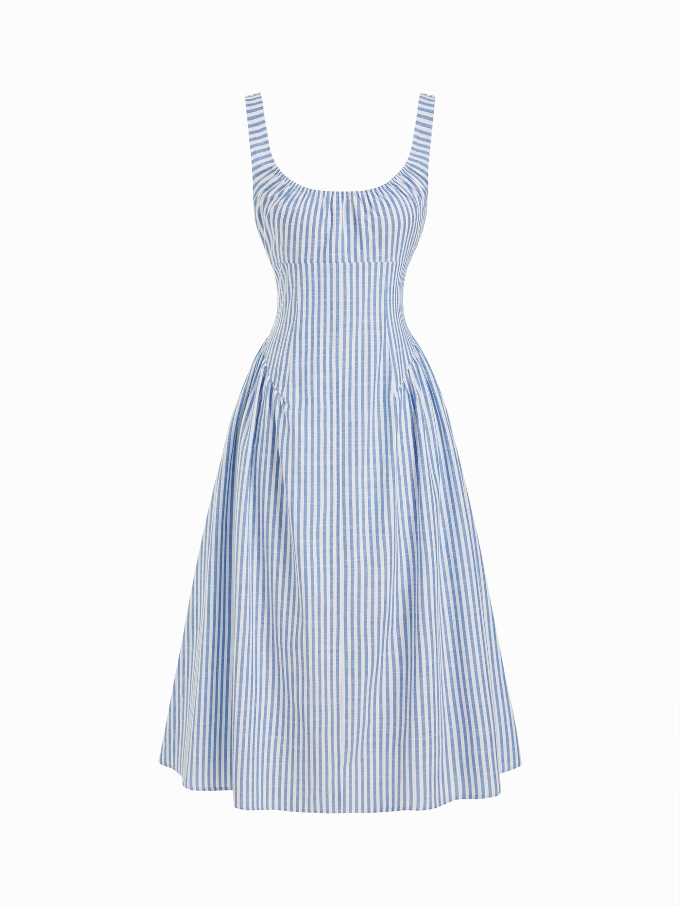 Vestido midi línea A de algodón con escote redondo