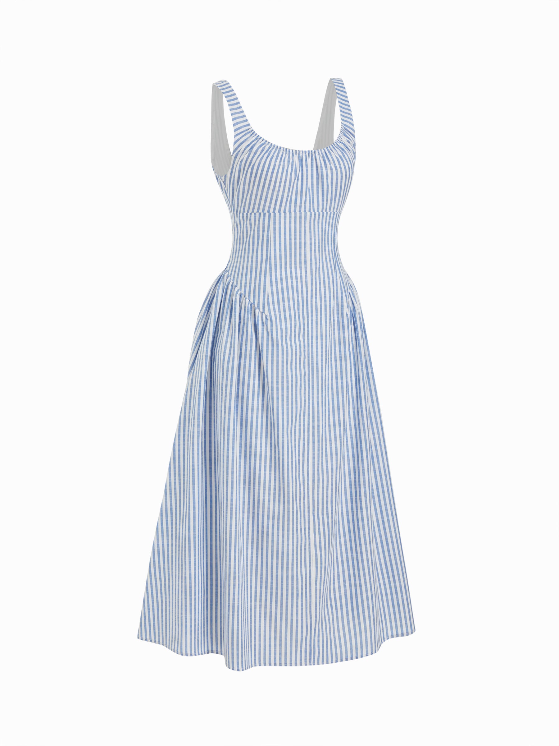 Vestido midi línea A de algodón con escote redondo