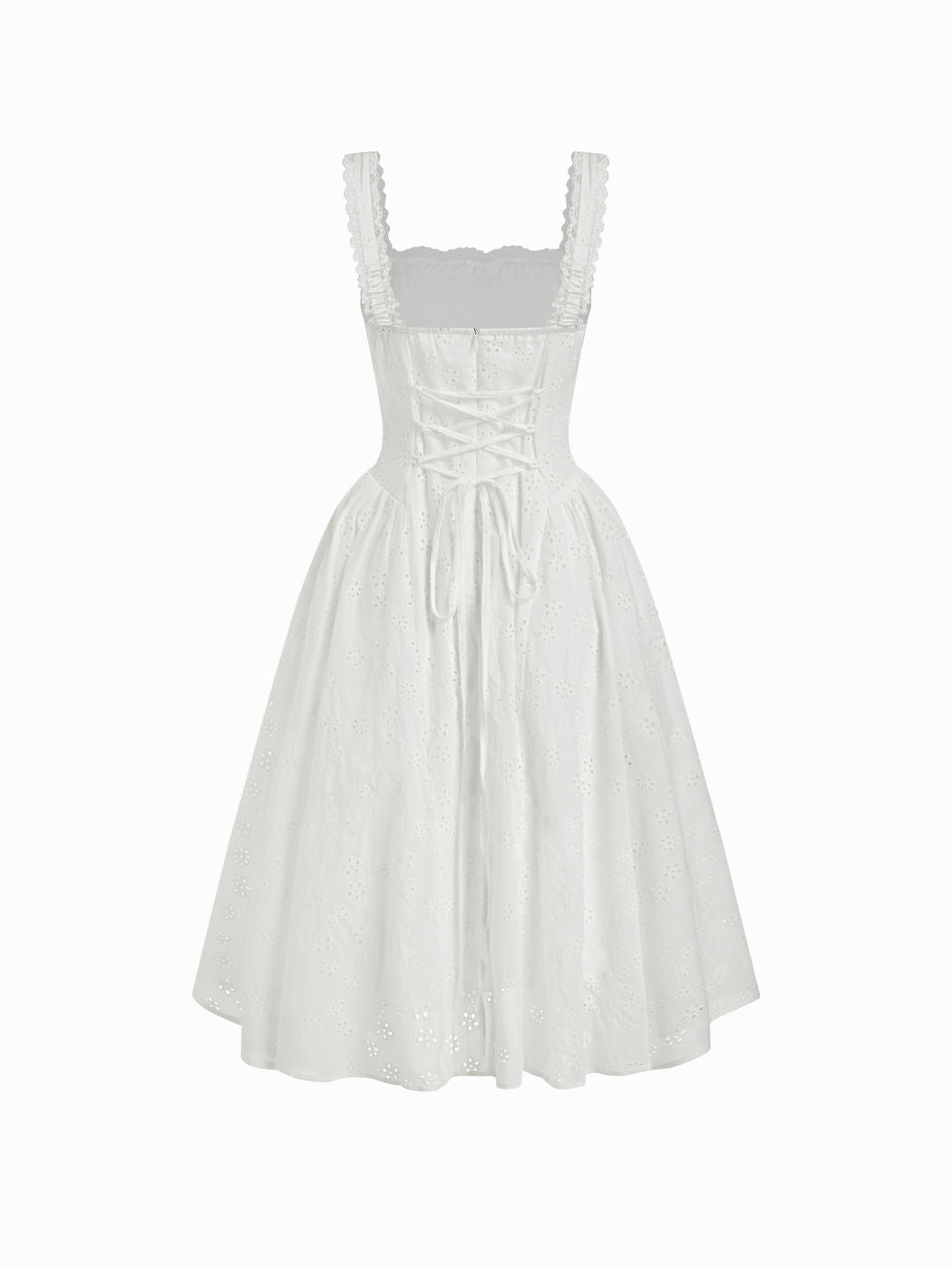 Vestido largo floral de algodón con escote corazón, lazada y volantes - Blanco