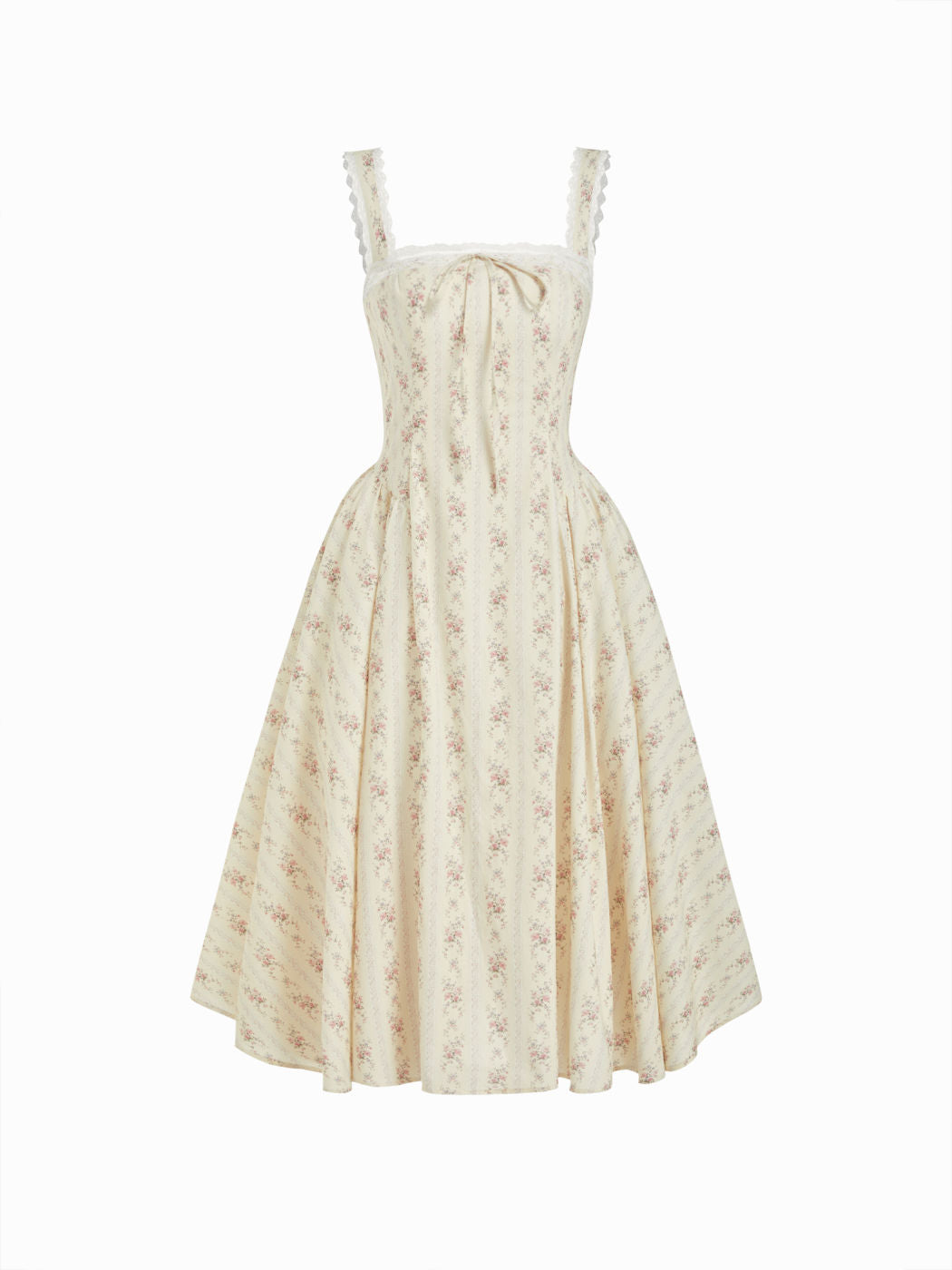 Vestido largo floral de algodón con escote corazón, lazada y volantes - Amarillo claro