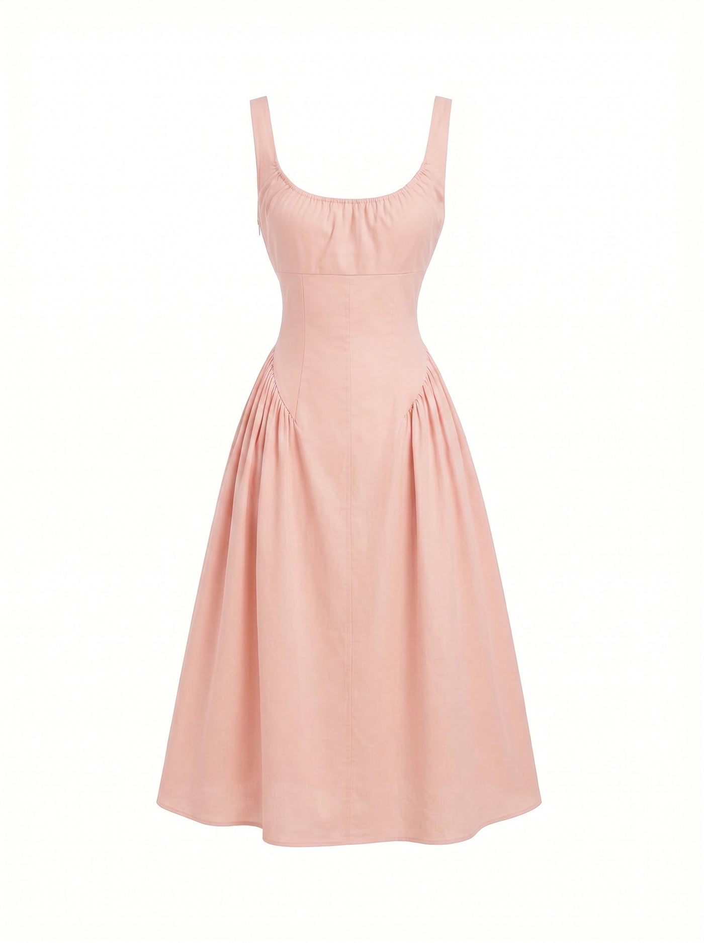 Vestido midi línea A de algodón con escote redondo