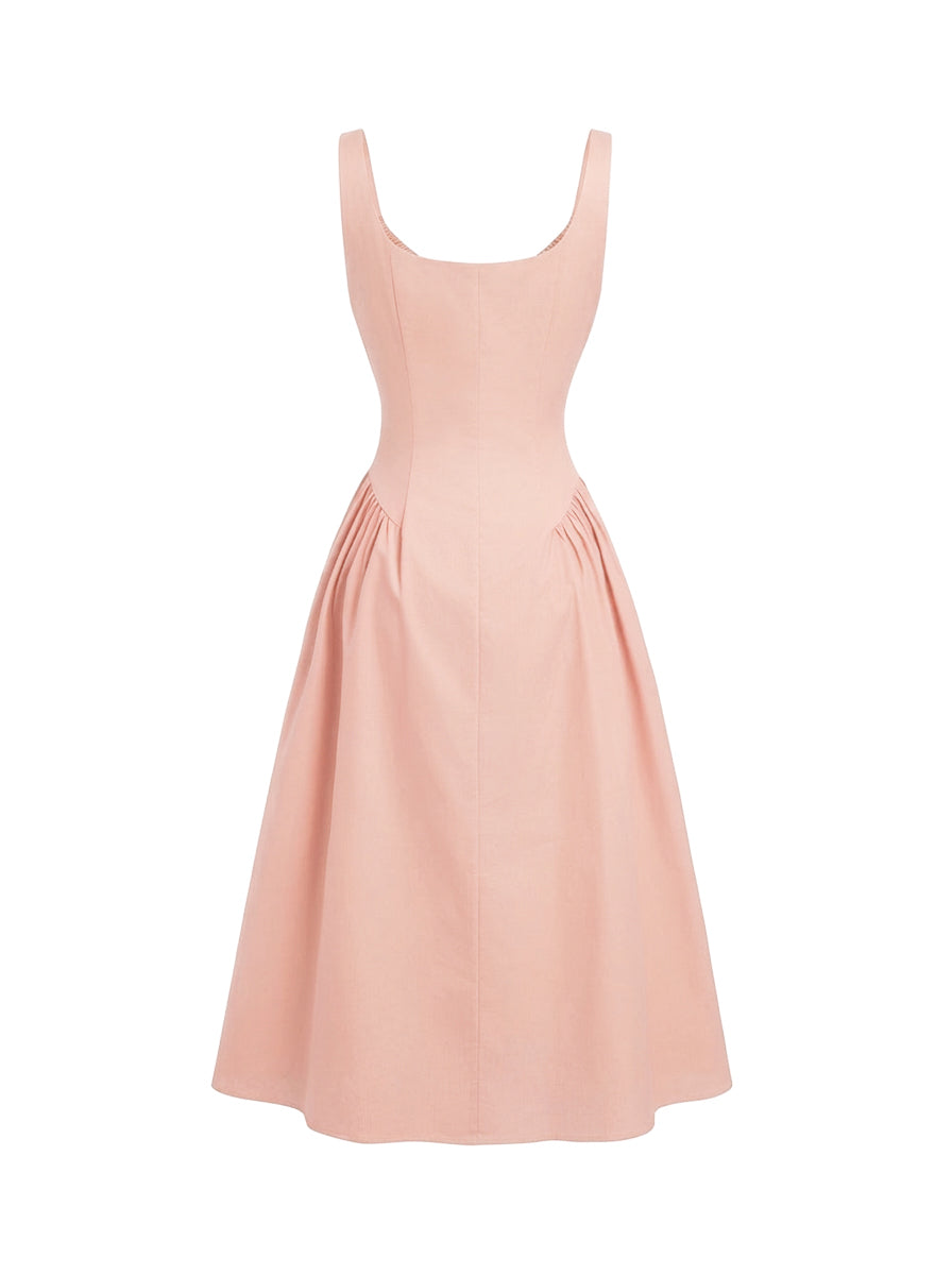 Vestido midi línea A de algodón con escote redondo