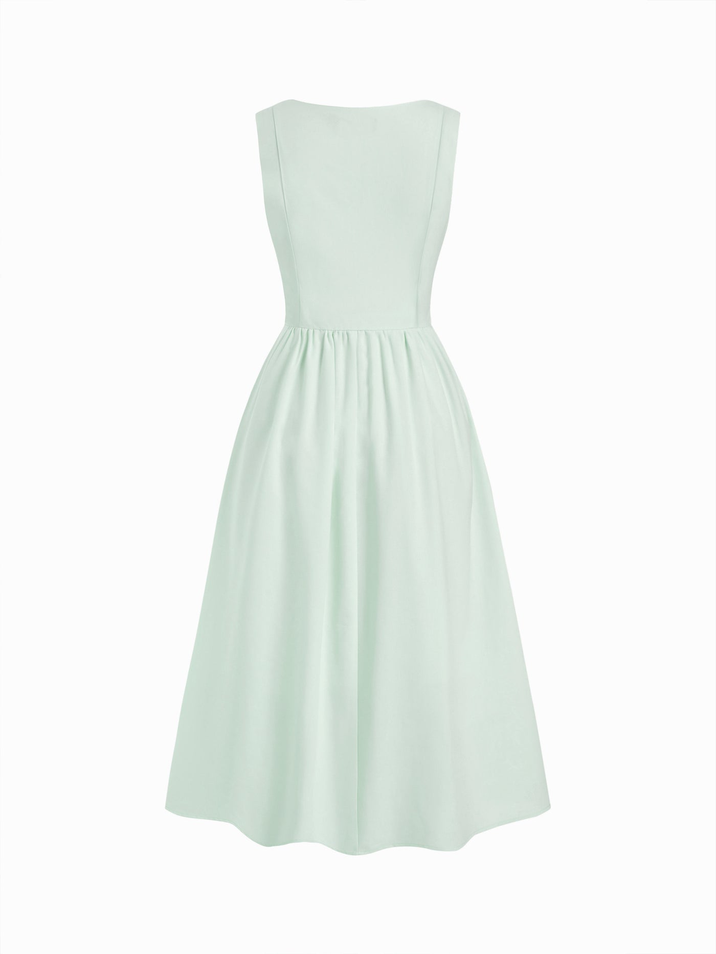 Vestido midi de mezcla de lino con cuello cuadrado y volante