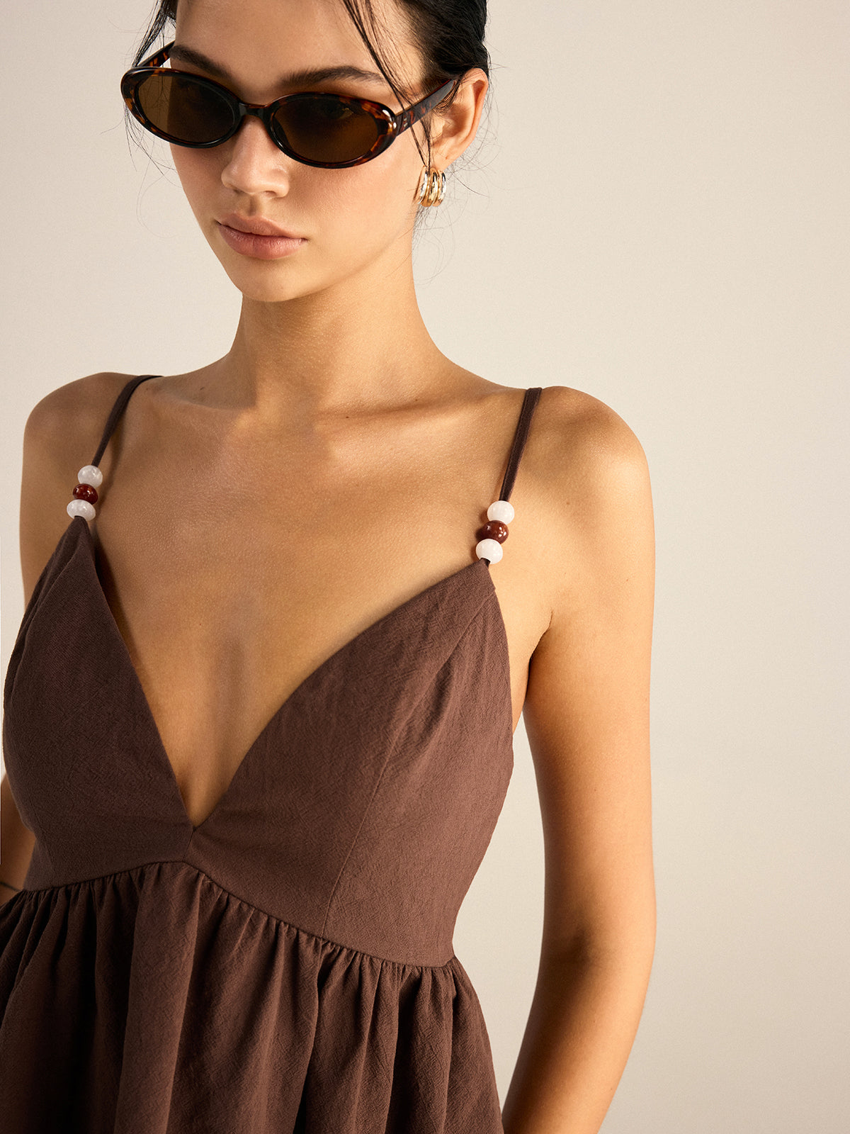 Conjunto de top peplum de algodón con tirantes de cuentas y pantalón - imagen 4