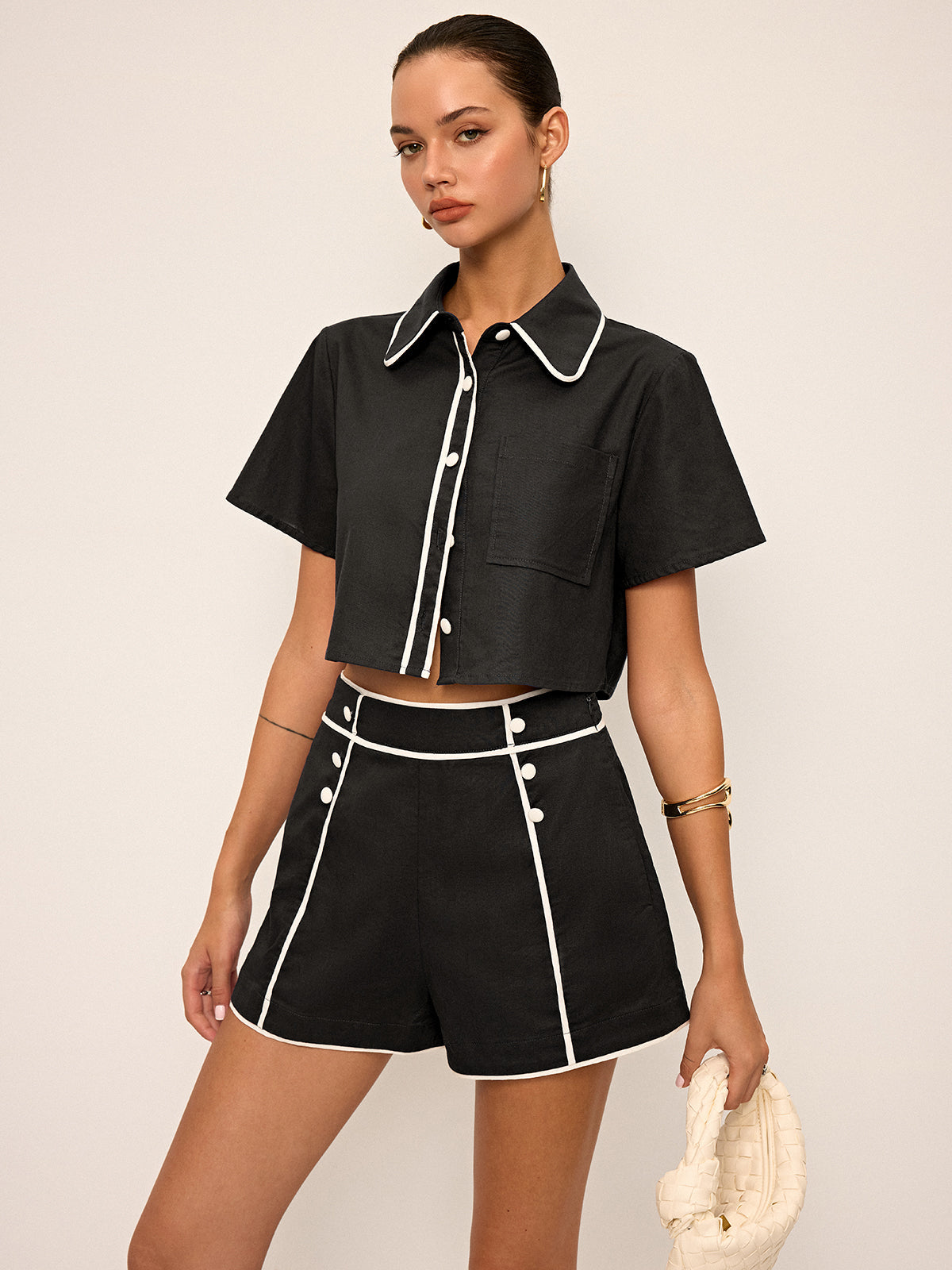 Conjunto de camisa cropped y shorts con vivo a contraste - imagen 8
