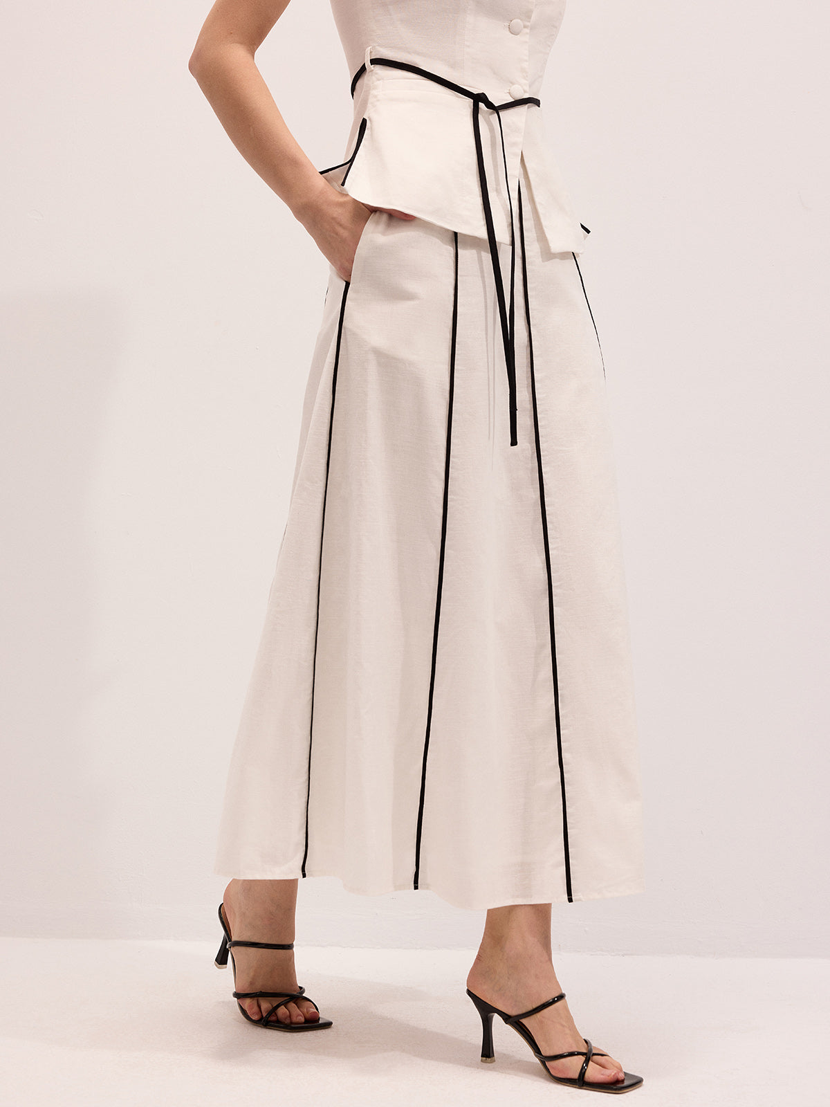 Conjunto de top y falda maxi de algodón y lino con vivos a contraste - imagen 5