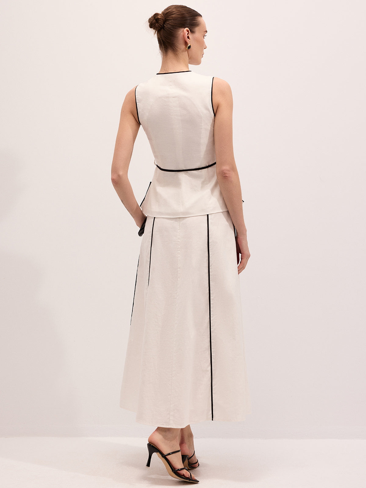 Conjunto de top y falda maxi de algodón y lino con vivos a contraste - imagen 6