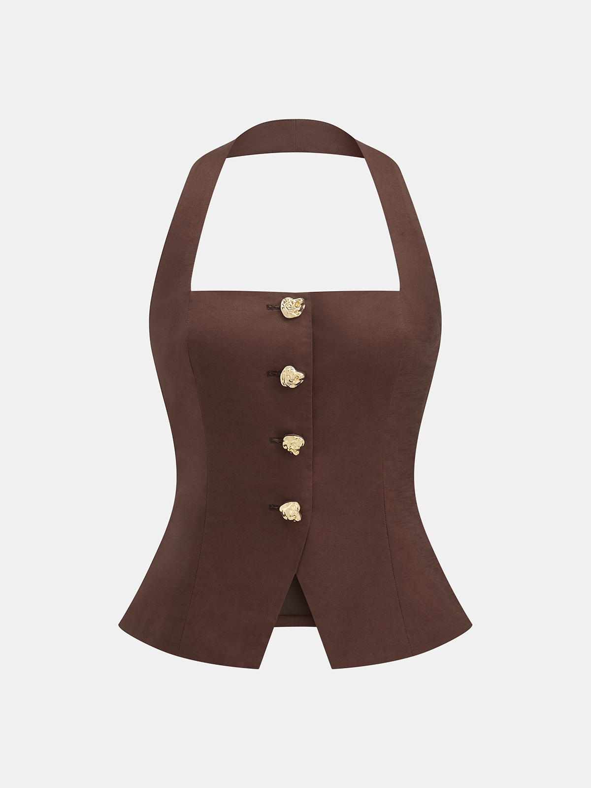 Conjunto de top halter abotonado y pantalón de algodón y lino - imagen 2